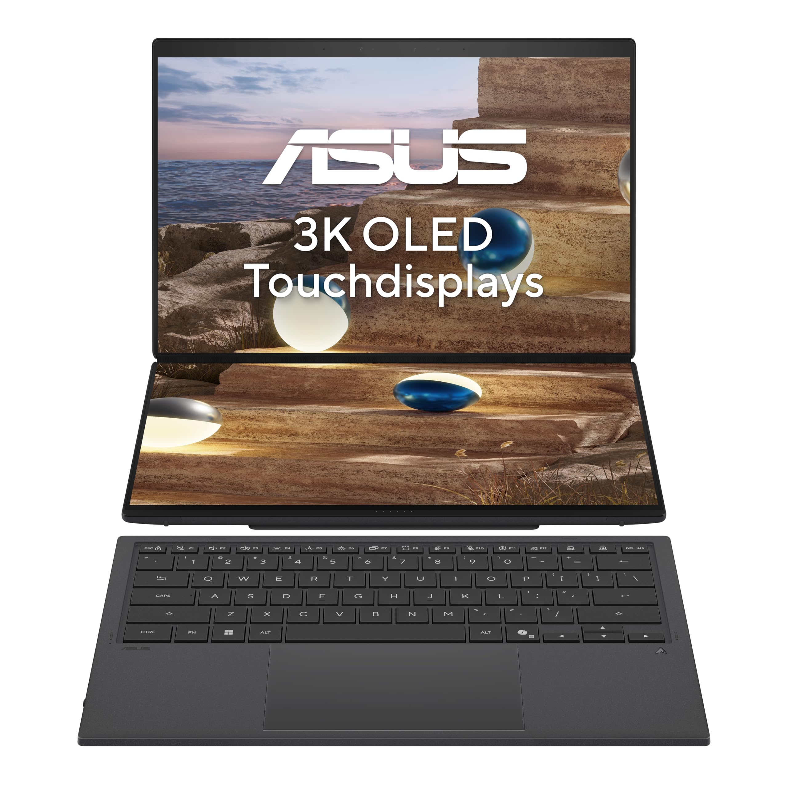 ASUS Zenbook Duo UX8407AA-SN262W, 14 Zoll, Touch, 3K, OLED, Intel Core Ultra 9 386H, 32 GB, 1 TB SSD (Moher Gray, Eingabestift, 144 Hz, DisplayHDR True Black 1000) 