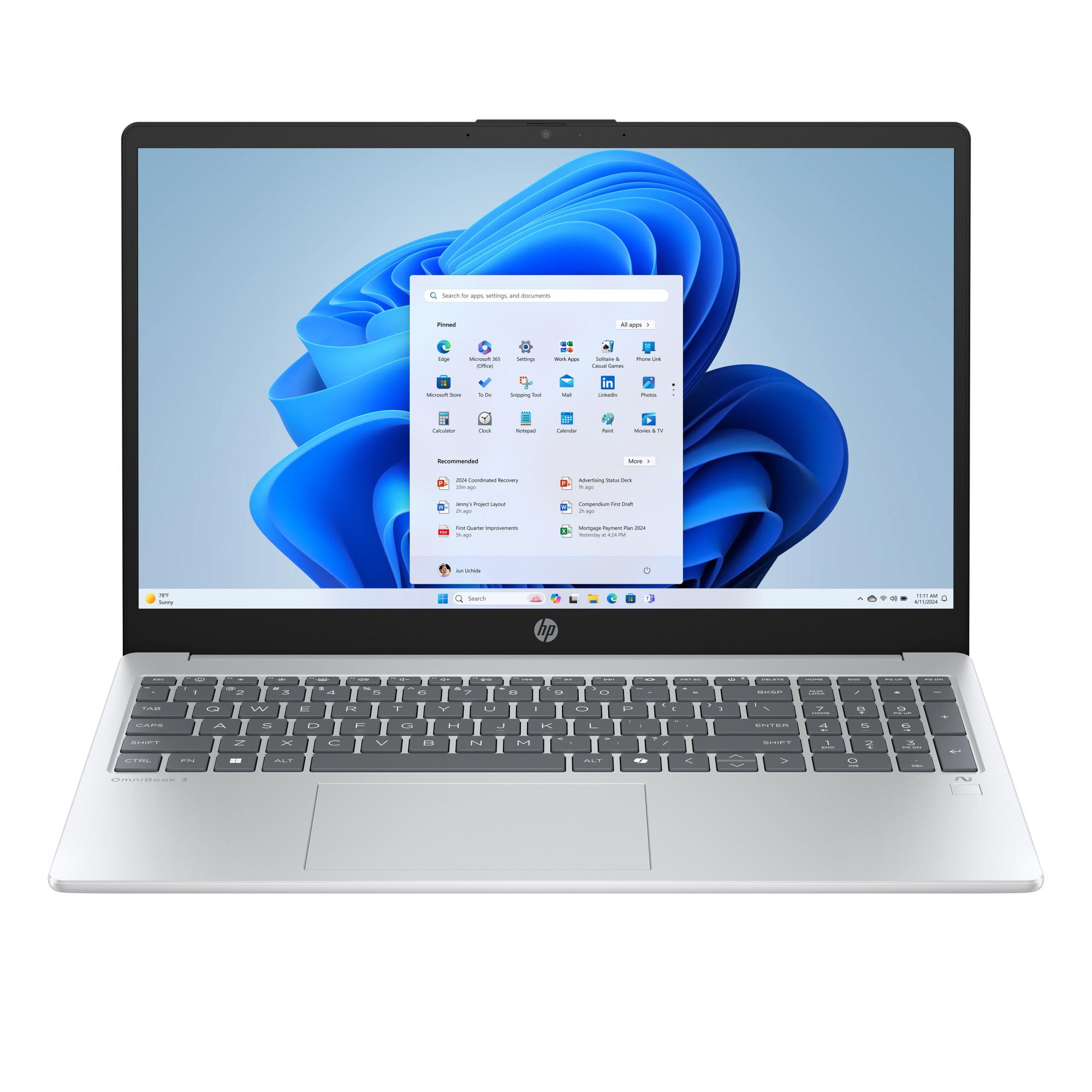HP HP OmniBook 3 Laptop Next Gen AI 15-fn0653ng, 15,6 Zoll, Full HD, AMD Ryzen AI 5 330, 16 GB, 1TB SSD (Gletschersilber, IPS, AMD Radeon 840M) 