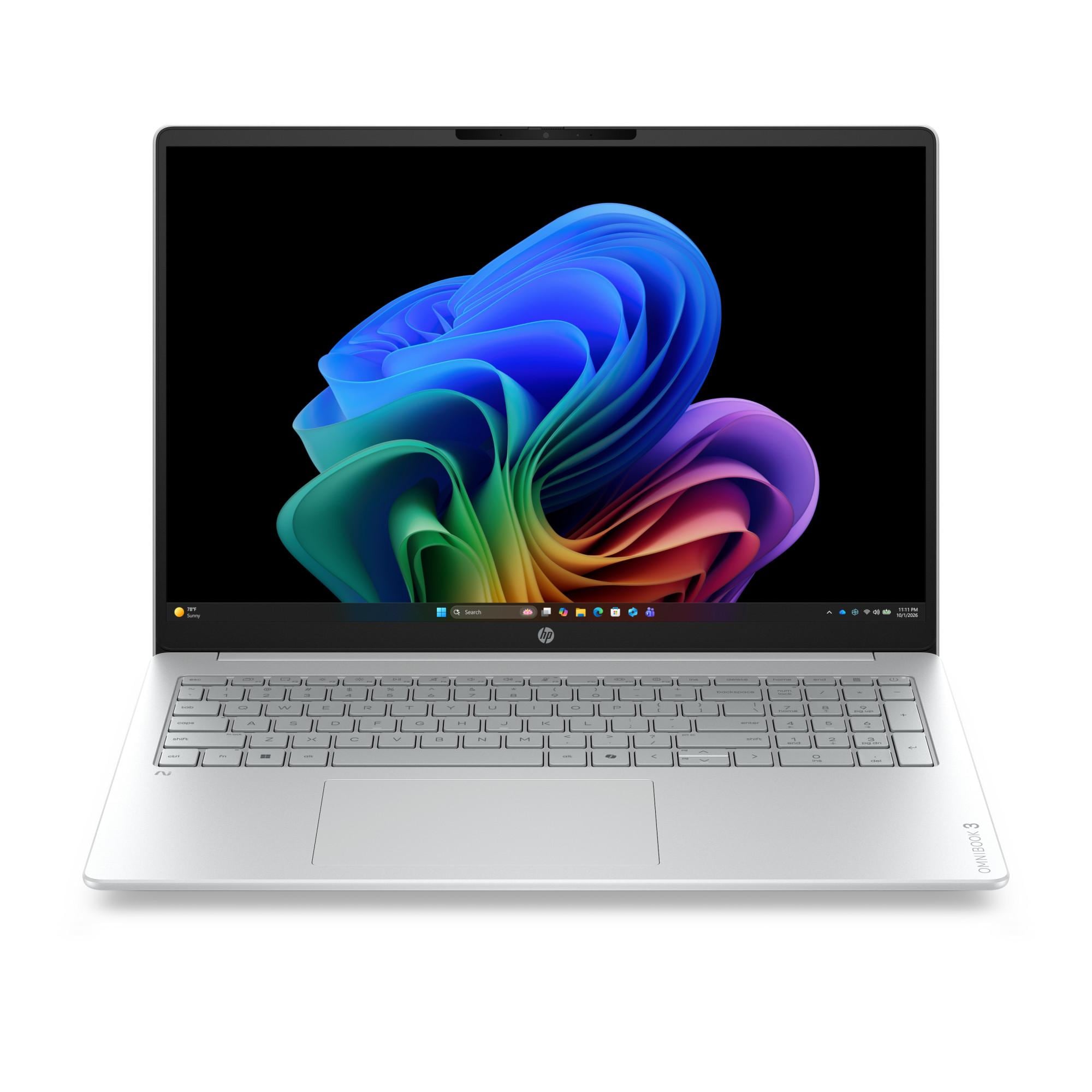 HP OmniBook 3 Next Gen AI 16- bz0610ng, 16 Zoll, 2K, IPS, Snapdragon X X1-26-100, 16 GB, 512 GB SSD (Silber, Qualcomm Adreno) 