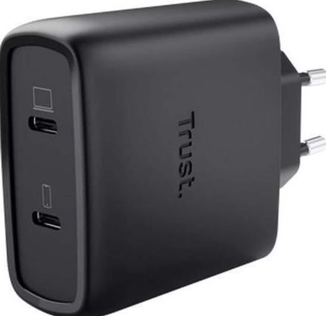 Trust Maxo USB-C-GaN-Ladeger&auml;t 65 W mit 2 USB-C-Anschl&uuml;ssen, Schwarz (25525) 