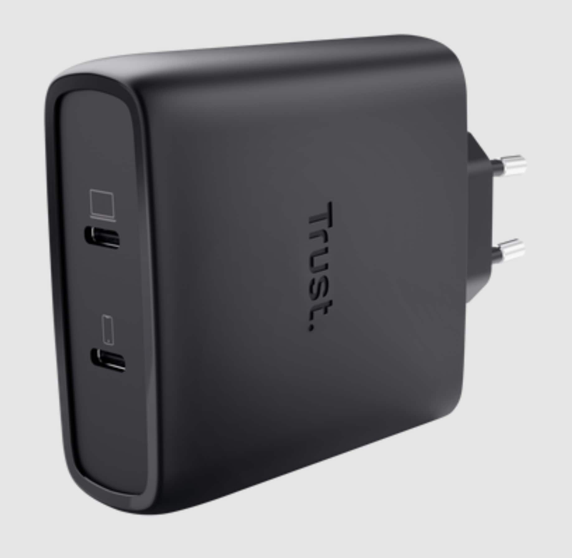 Trust Maxo USB-C-GaN-Ladeger&auml;t 100 W mit 2 USB-C-Anschl&uuml;ssen, Schwarz (25527) 