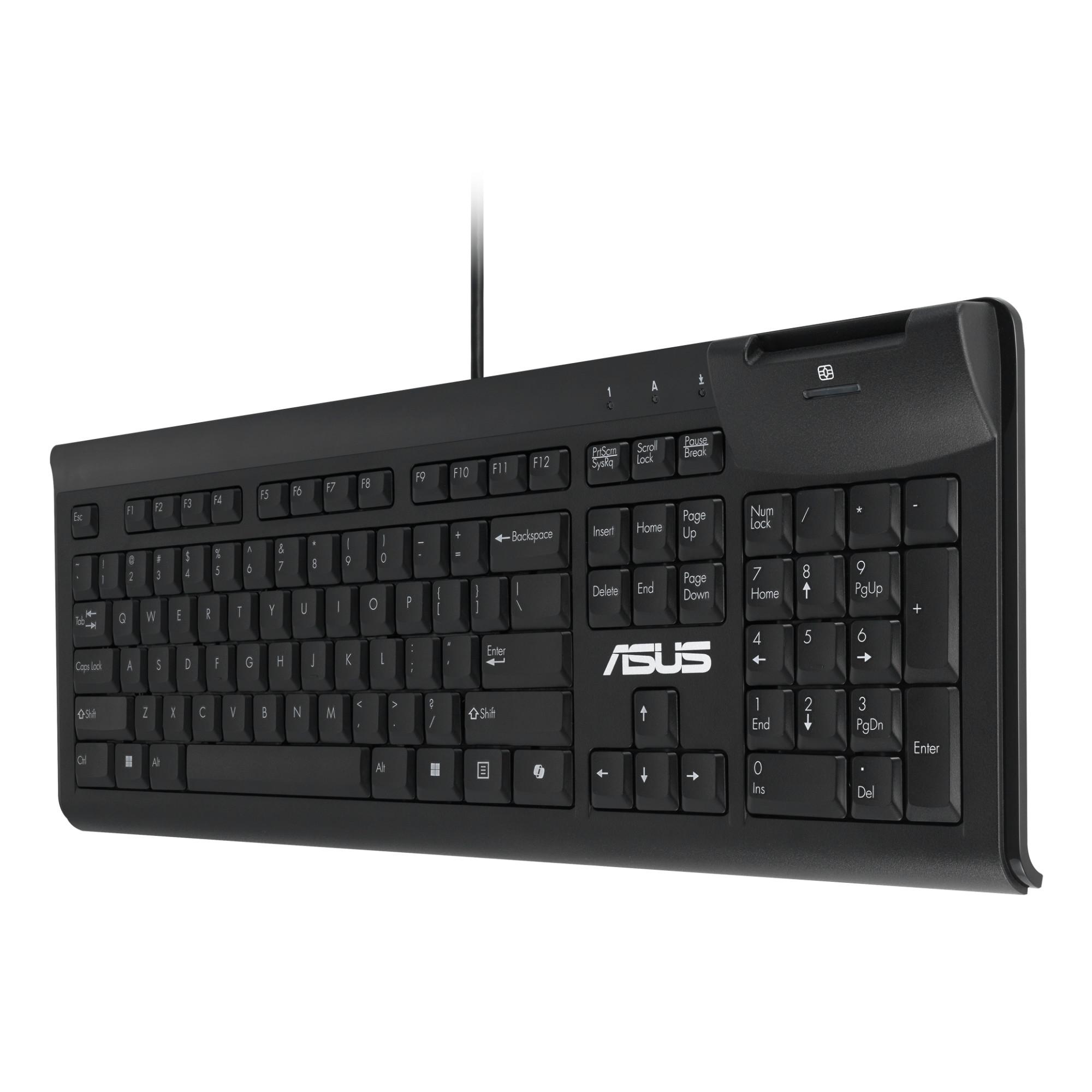 ASUS Smart Card Keyboard KU100, Schwarz (DE-Layout, USB, Kartenleser) 
