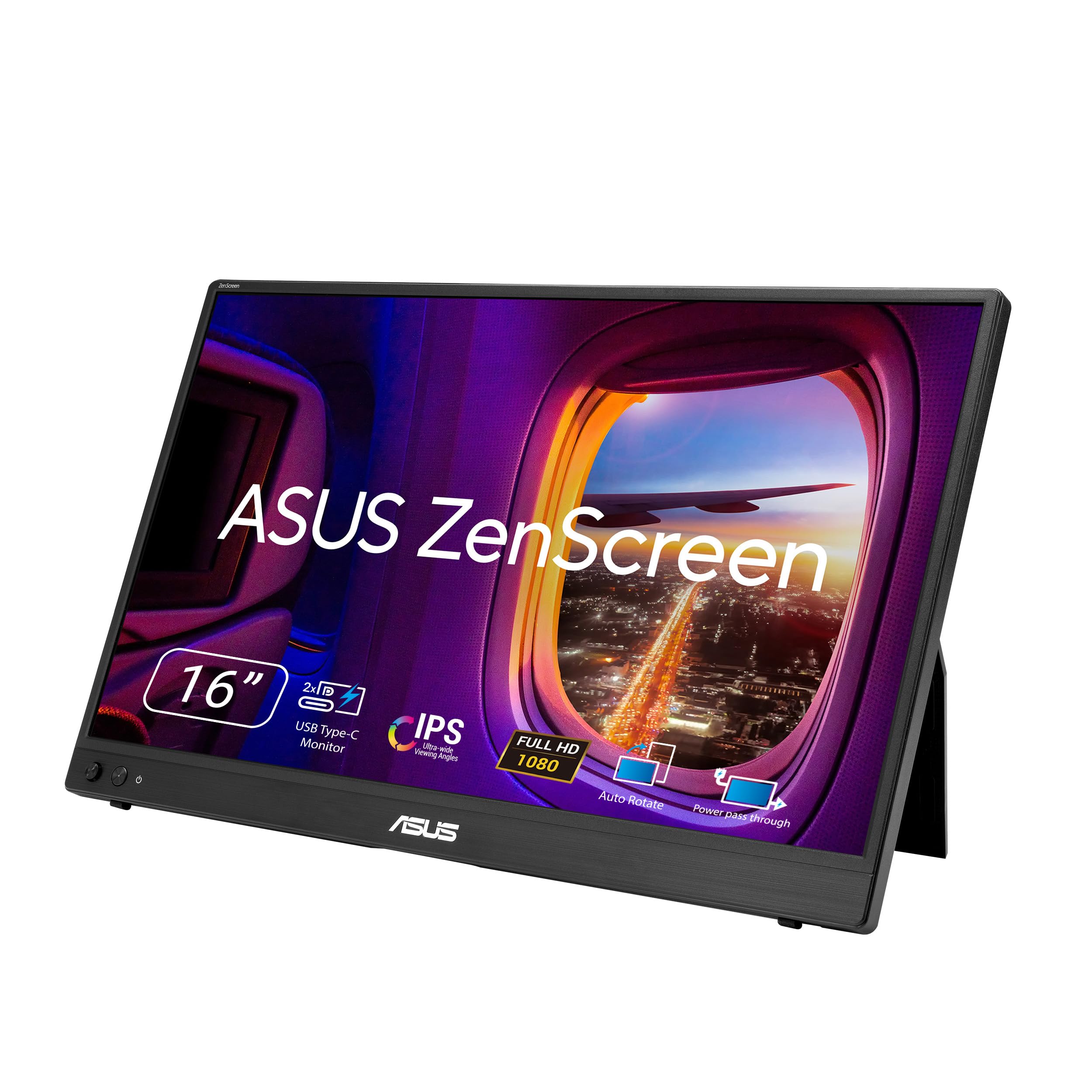 ASUS Portabler Monitor ZenScreen MB16AHVE, Schwarz, 15,6 Zoll, Full HD, 60 Hz, 5 ms (90LM0385-B01N71, IPS, 1x Mini HDMI, 2x USB-C, neigbar) 