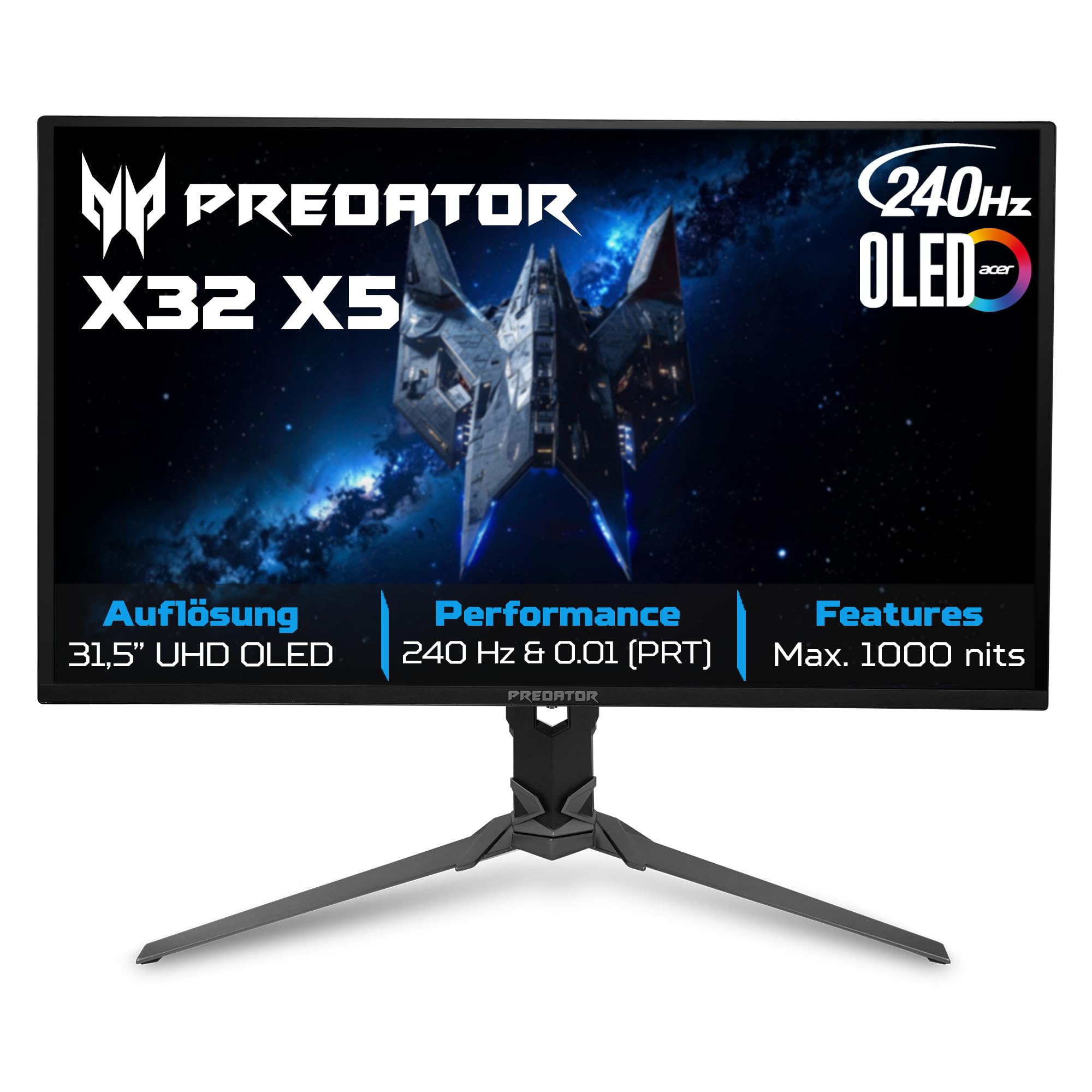ACER Predator X32X5bmiiphuzx, Schwarz, 31,5 Zoll, 4K, QD-OLED, 240 Hz, 0,01 ms Gaming-Monitor (HDMI, DP, USB, h&ouml;henverstellbar, neigbar, schwenkbar, VESA DisplayHDR 400 True Black) 