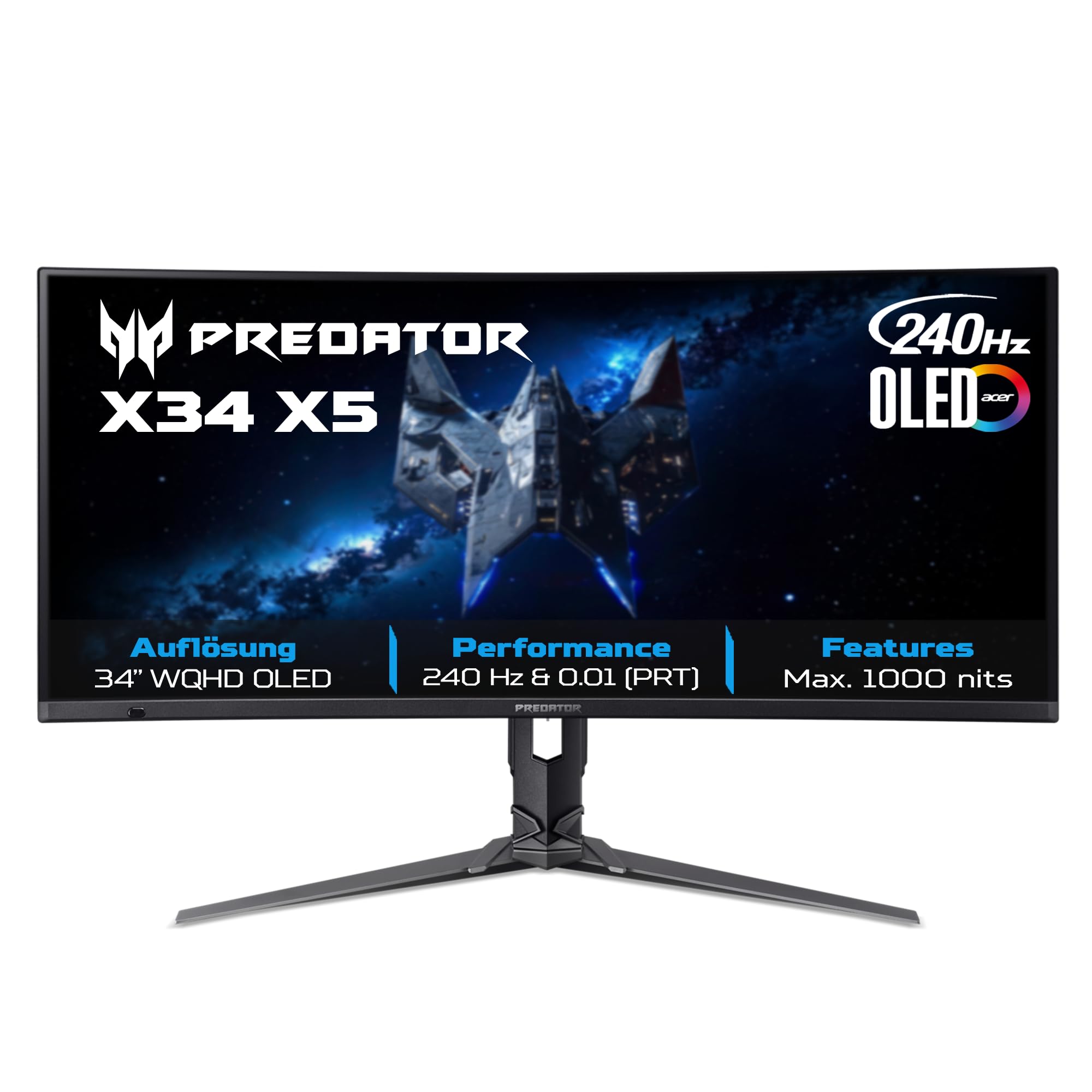 ACER Predator X34 X5, Schwarz, 34 Zoll, UWQHD, QD-OLED, 240 Hz, 0,01 ms Gaming-Monitor (HDMI, DP, USB, h&ouml;henverstellbar, neigbar, schwenkbar, AMD FreeSync Premium Pro, VESA DisplayHDR 400 True Black) 