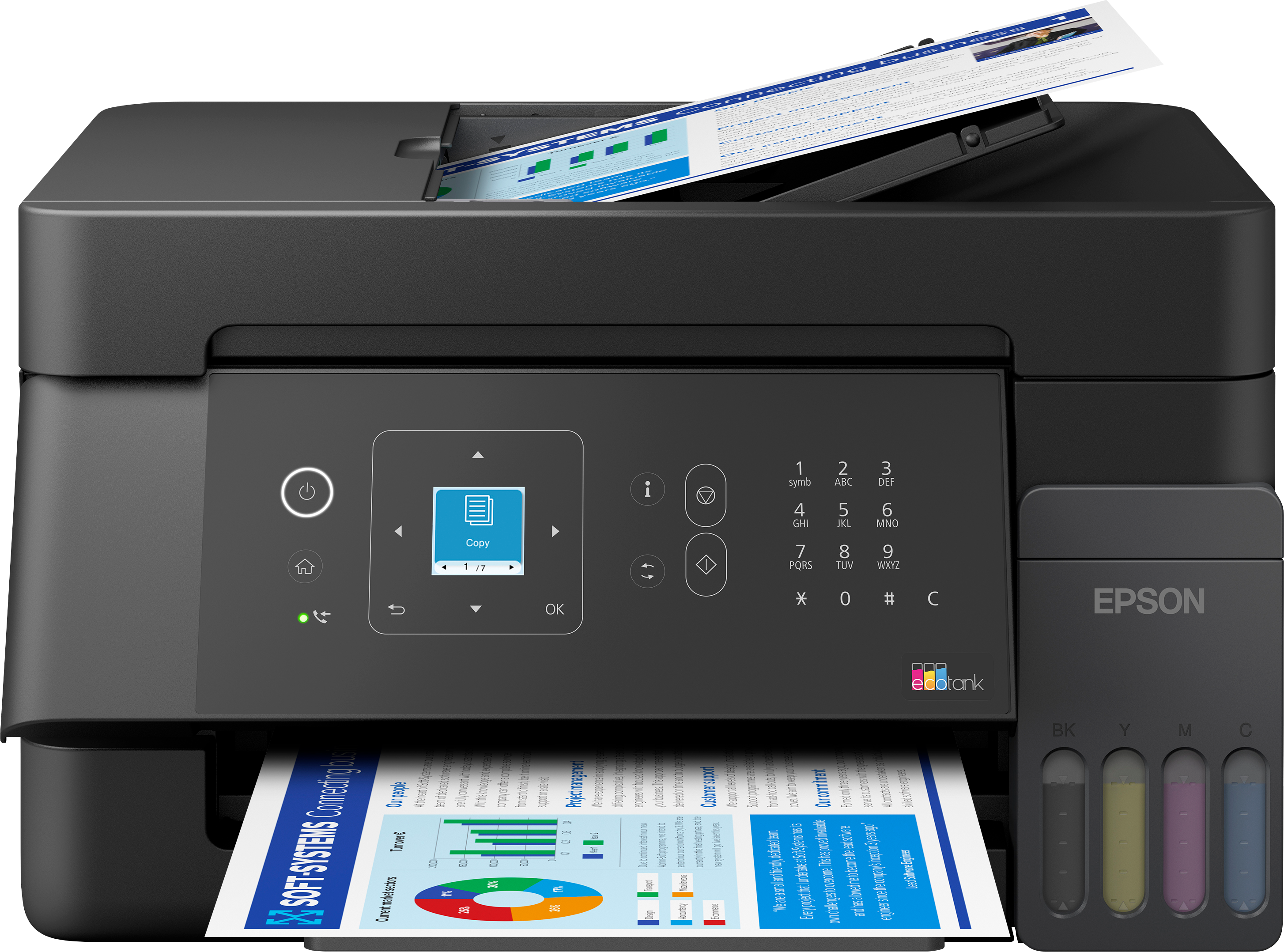 Epson EcoTank ET-4905, Schwarz Multifunktionsdrucker (Tintenstrahldrucker, 4-in-1, Drucker, Fax, Scanner, Kopierer, WLAN, USB, AirPrint, Duplex, A4) 