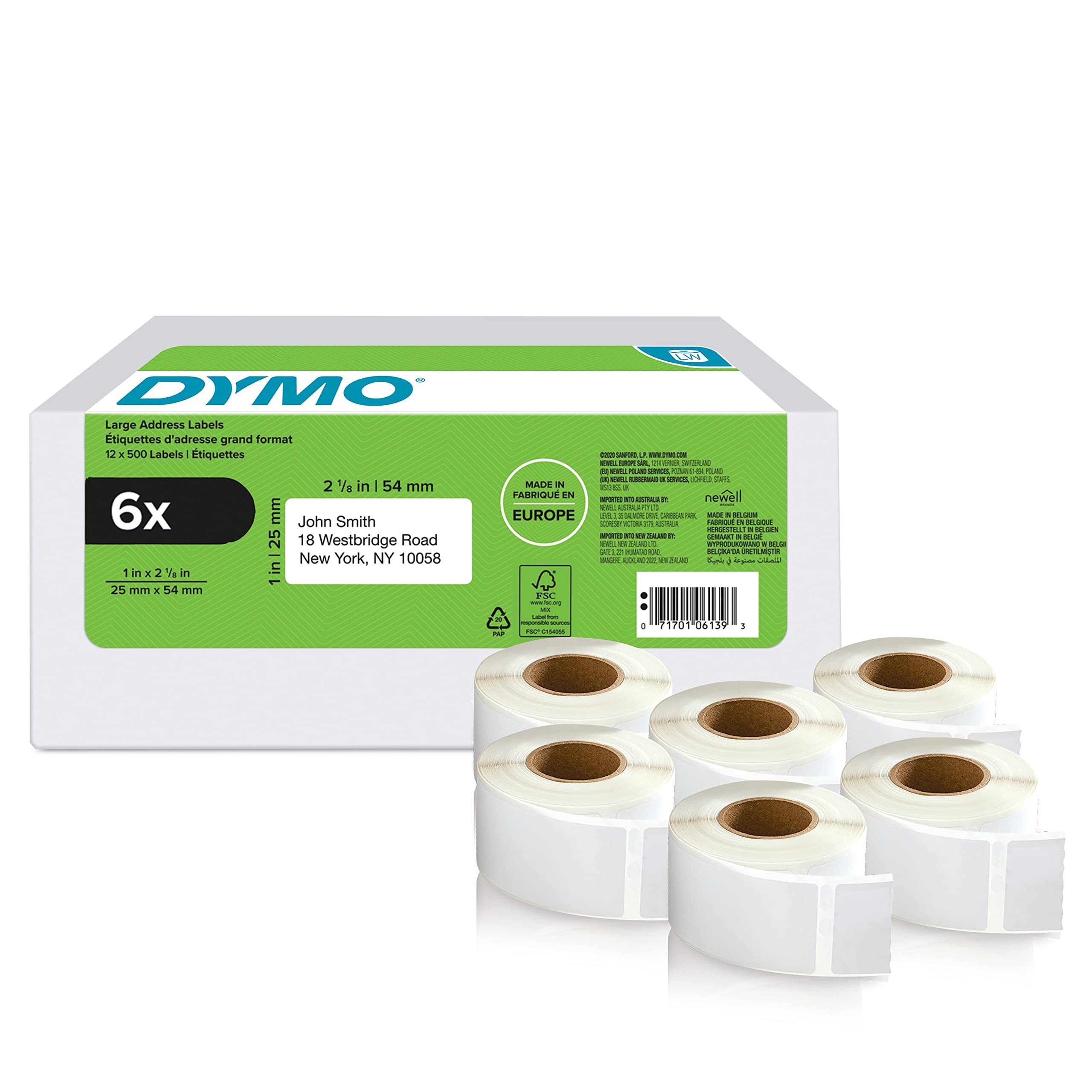Dymo LW-R&uuml;cksendeadress-Etiketten gro&szlig; 25x54mm 6x 500St/Rol 