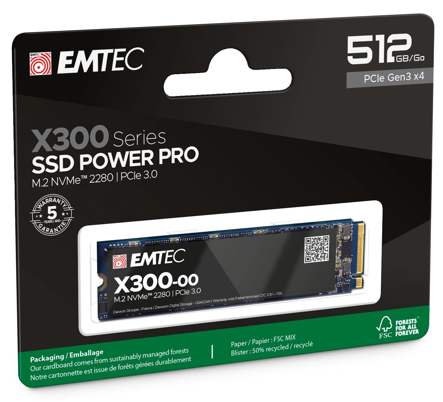 EMTEC X300 M.2 SSD Power Pro 512 GB NVMe PCIe 3.0 (ECSSD512GX300) 