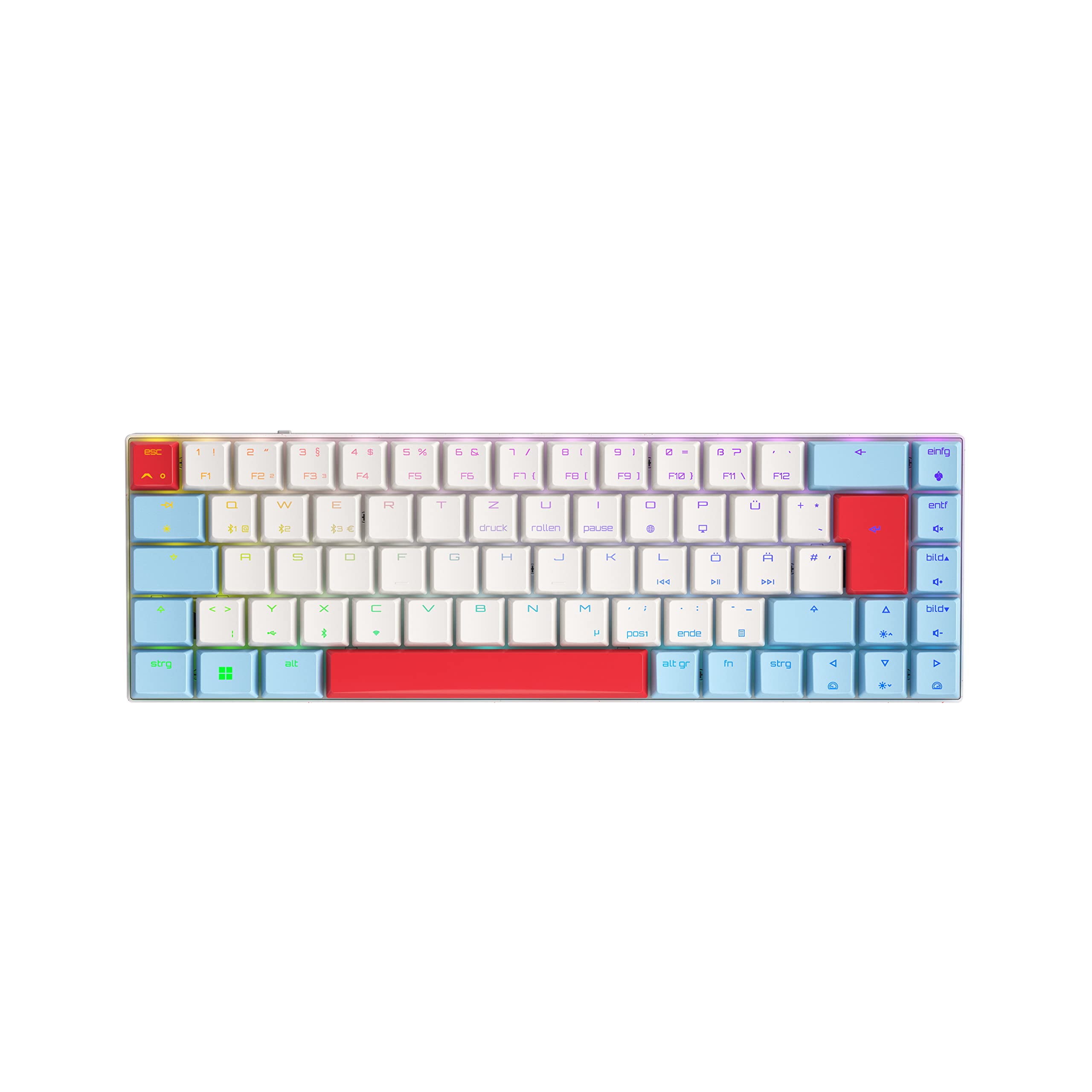 CHERRY Gaming-Tastatur MX-LP 2.1 Compact Wireless, MX LOW PROFILE RGB SPEED, Wei&szlig; (Bluetooth, Funk, mechanisch, DE-Layout, 65 %) 