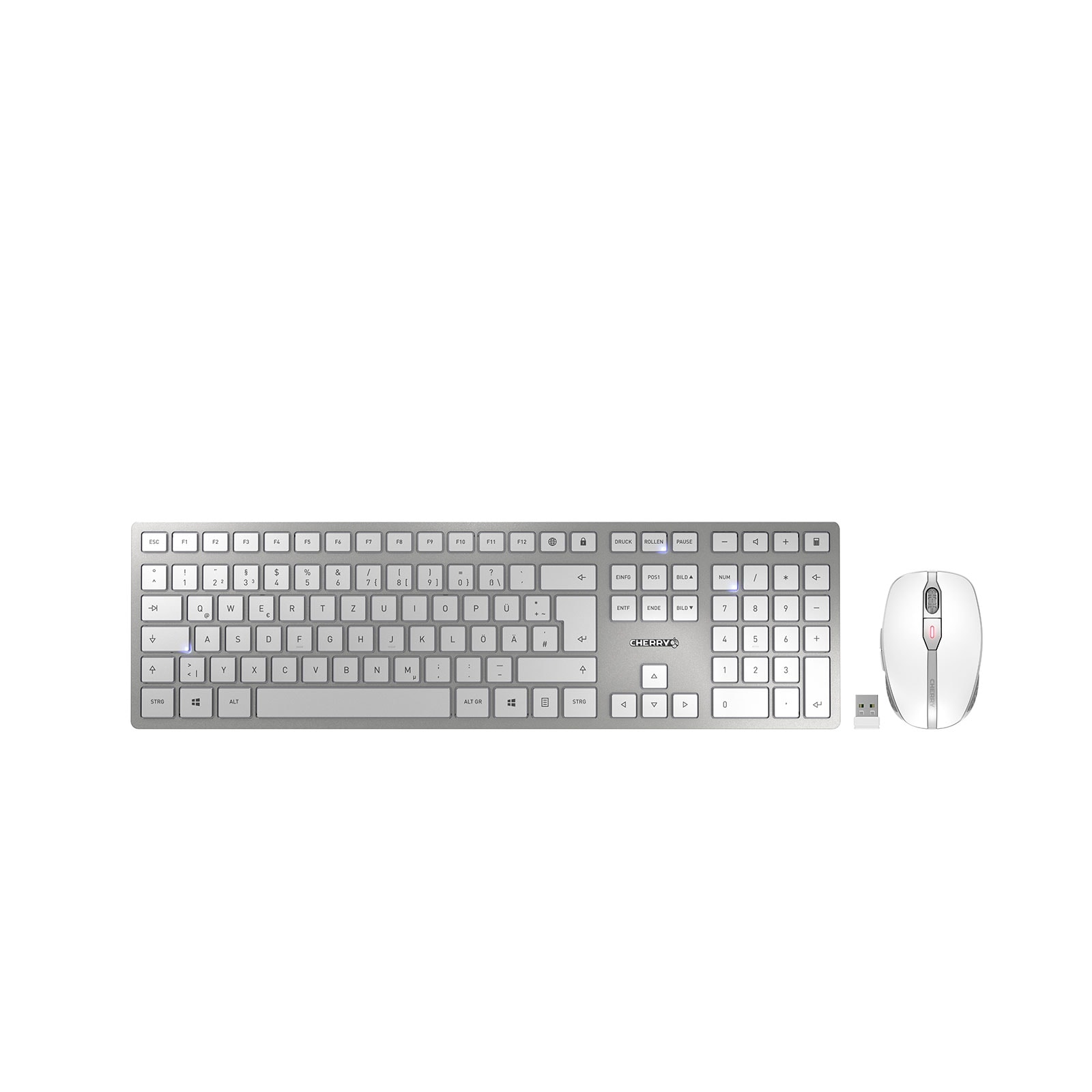 CHERRY DW 9100 SLIM silber/wei&szlig; Maus-Tastatur-Set (Wireless + Bluetooth, QWERTZ Deutsch, wiederaufladbar) 