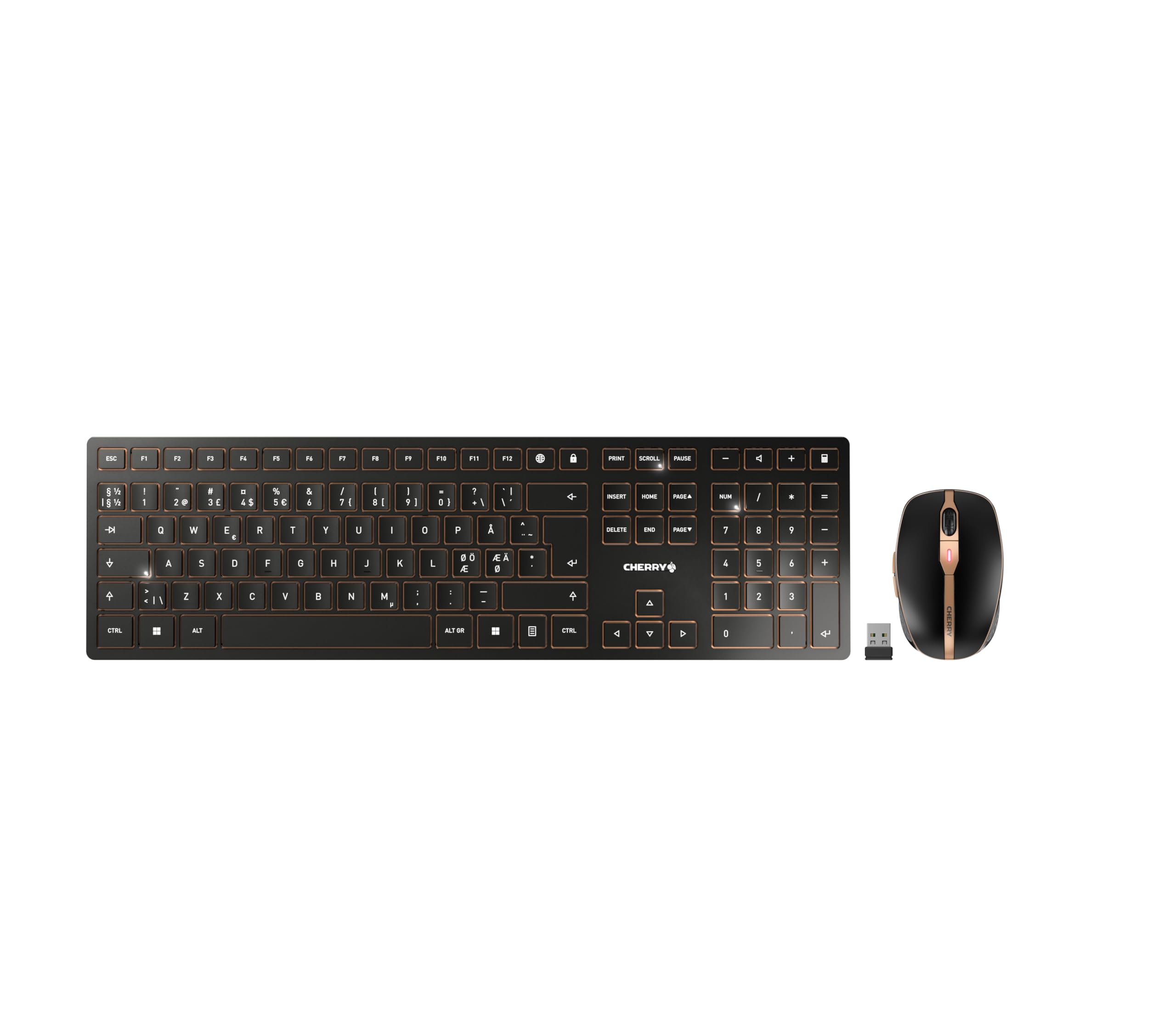 CHERRY DW 9100 Wireless SLIM Schwarz PN (PanNordic) Maus-Tastatur-Set (JD-9100PN-2, 2,4 GHz Funk, Bluetooth, Nano-USB-Empf&auml;nger, wiederaufladbarer Akku) 