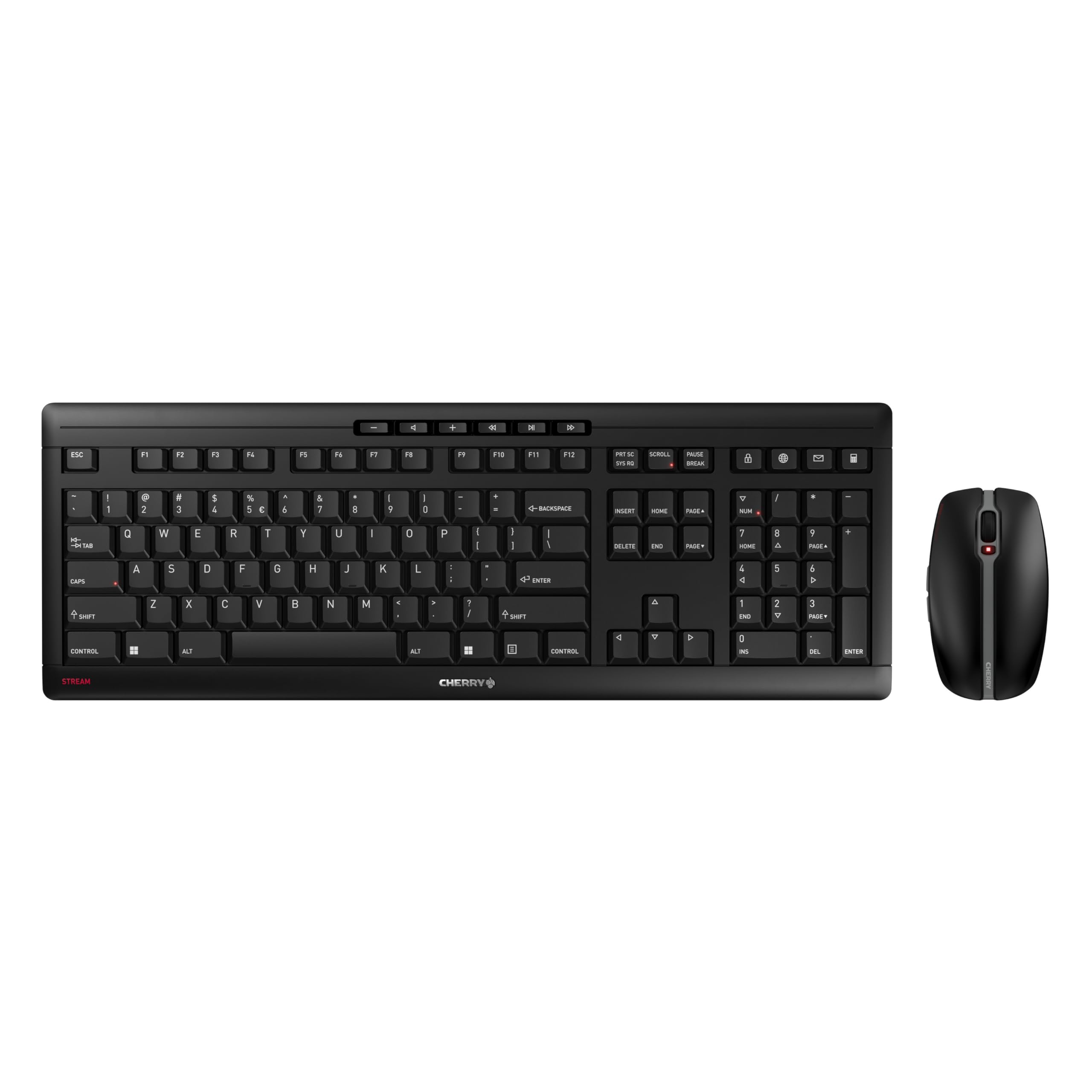 CHERRY Stream Desktop kabellos EU (USA + &euro;-Symbol) Maus-Tastatur-Set (Schwarz, Grau, 2.4 Ghz Wireless, Nano-USB-Empf&auml;nger, 3 x AA Batterie) 