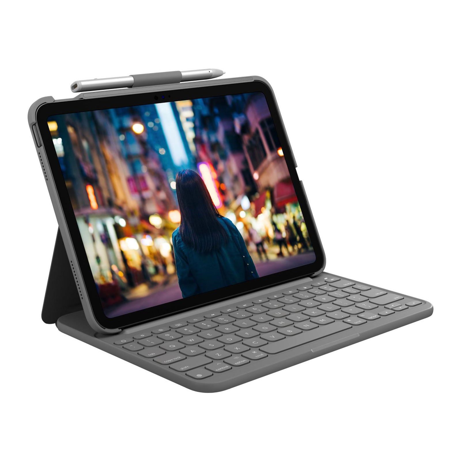 Logitech Slim Folio f&uuml;r iPad 10.Generation Oxford Grey Tablet-Tastatur mit Bookcover 