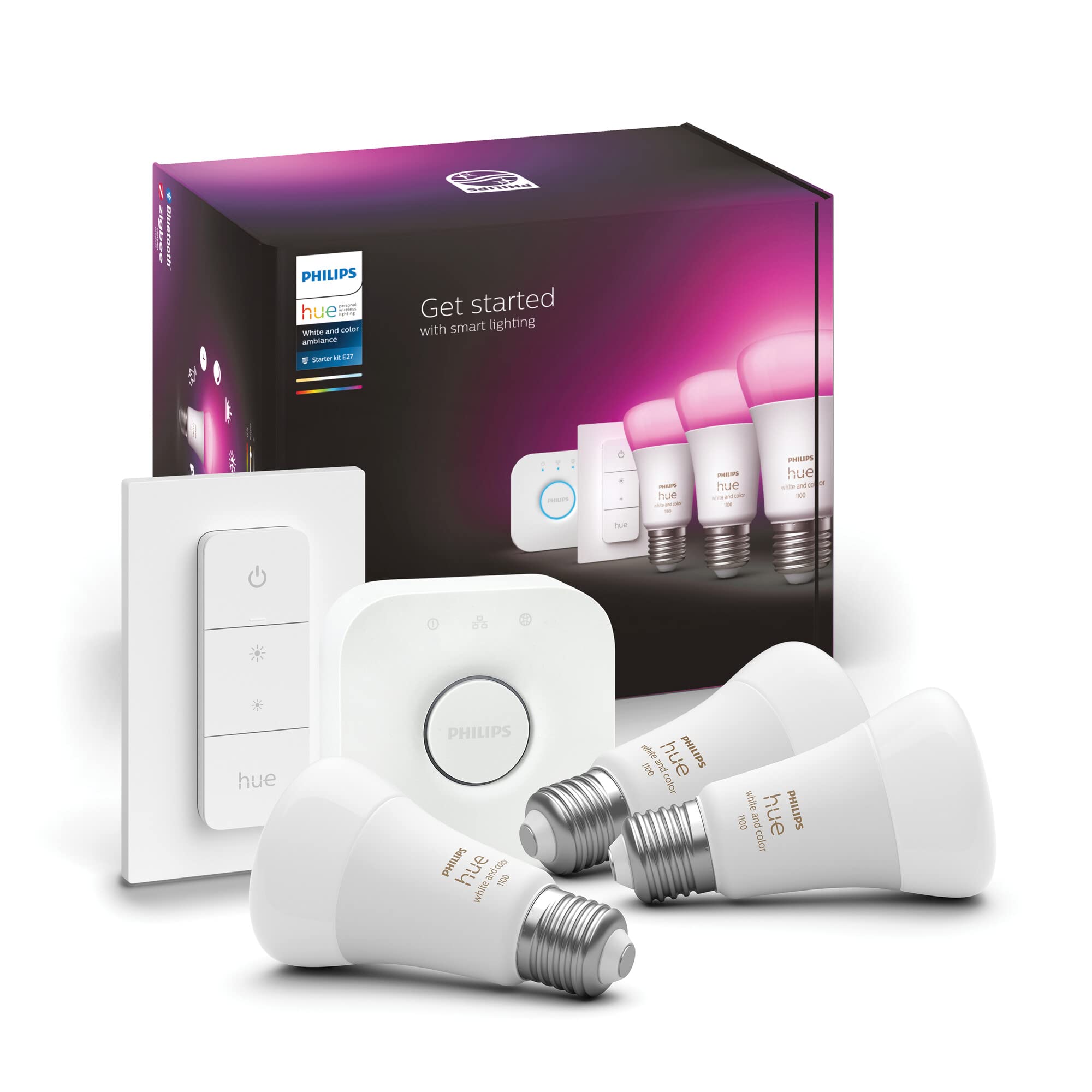 Philips Hue LED-Lampe "White &; Color Ambience", E27, 3er Set, inkl. DimmerSwitch (00212607) 