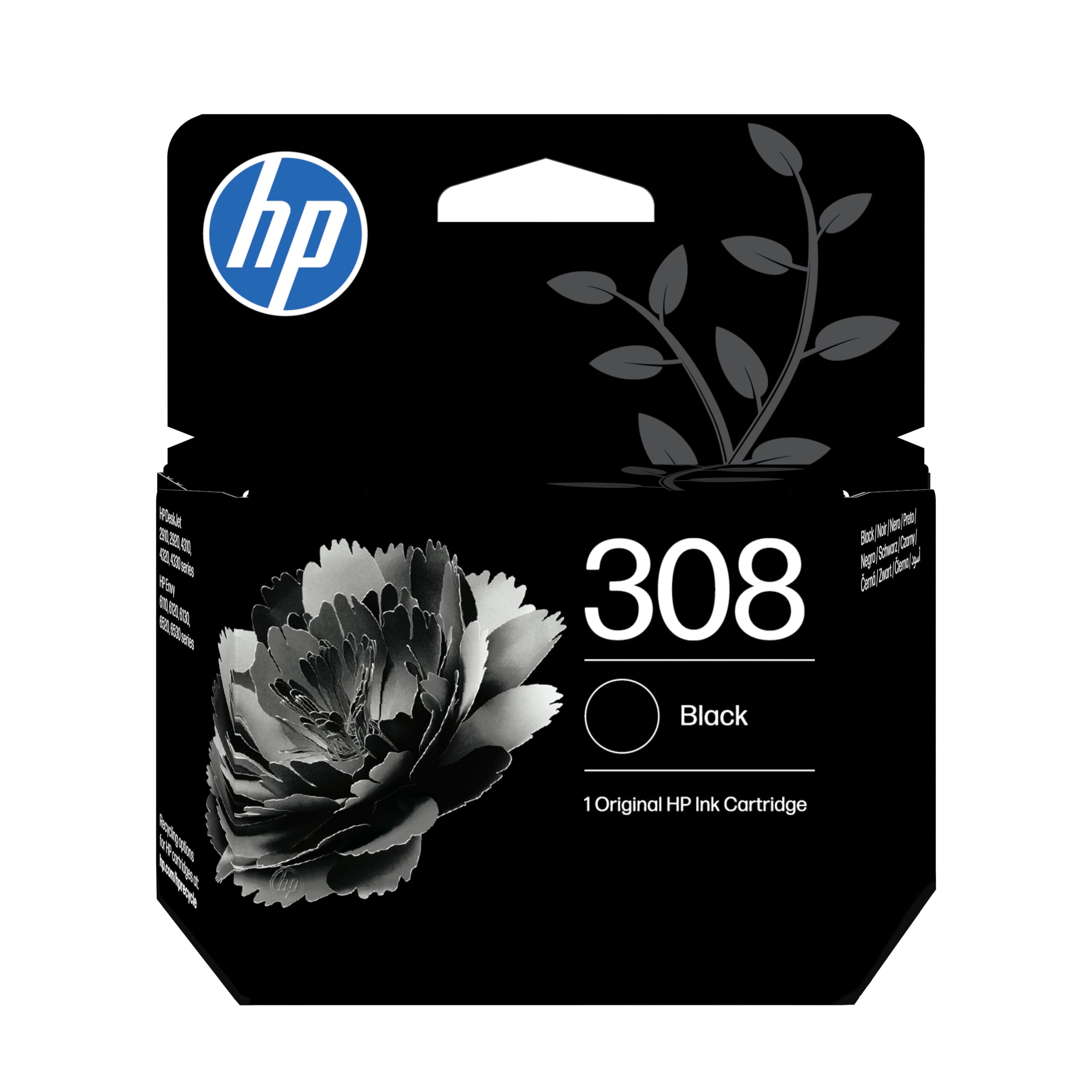 HP 308 Schwarz Original Druckerpatrone (7FP21UE, kompatibel mit HP Envy 6110, 6120, 6130, 6520, 6530 Serie) 