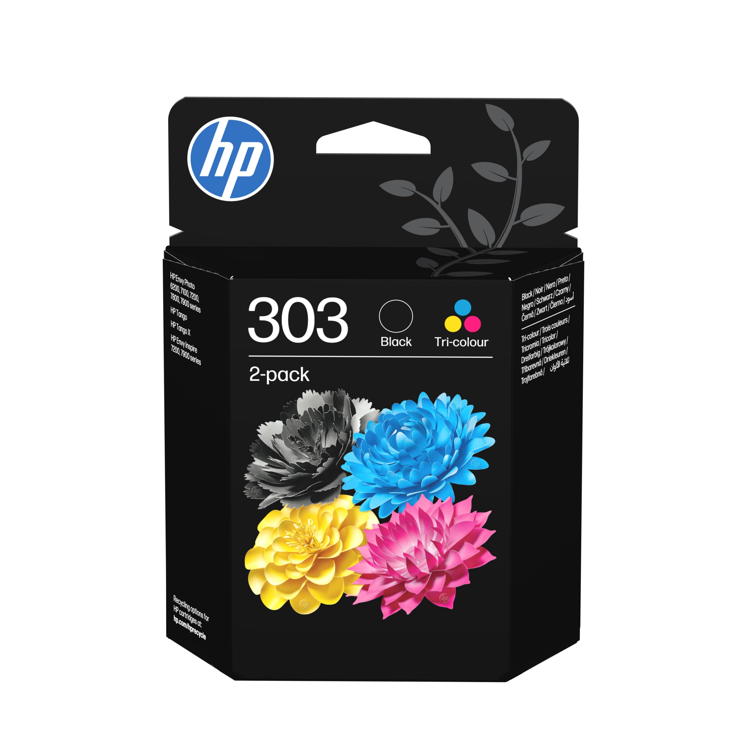 HP 303 2er-Pack Schwarz/Cyan/Magenta/Gelb Original Tintenpatronen (3YM92AE, kompatibel mit HP ENVY 6200 All-in-One Fotodruckerserie, HP ENVY 7100 All-in-One Fotodruckerserie, HP ENVY 7800 All-in-One Fotodruckerserie, HP Tango 100, HP Tango X 110) 