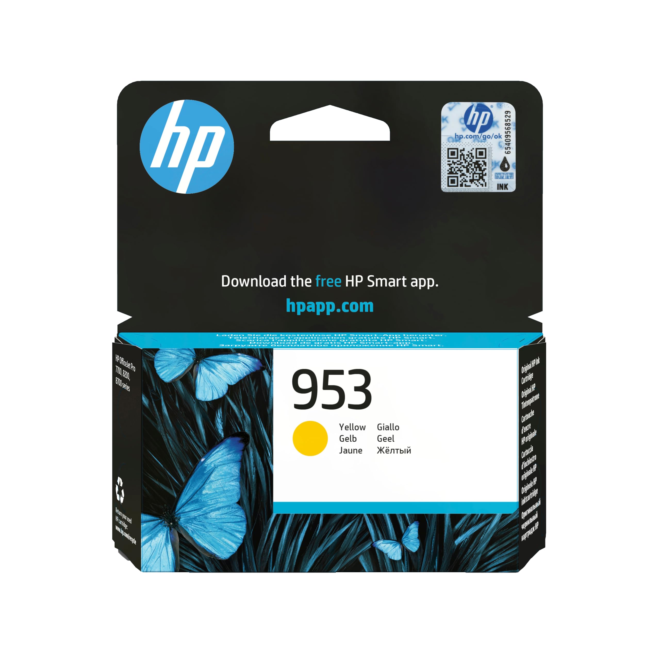 HP 953 Gelb Original Tintenpatrone (F6U14AE, kompatibel mit HP OfficeJet Pro 8730 All-in-One-Drucker, HP OfficeJet Pro 8720 All-in-One-Drucker, HP OfficeJet Pro 8210 Drucker, HP OfficeJet Pro 7740 All-in-One-Gro&szlig;formatdrucker, HP OfficeJet Pro 7730 Wide Fo 
