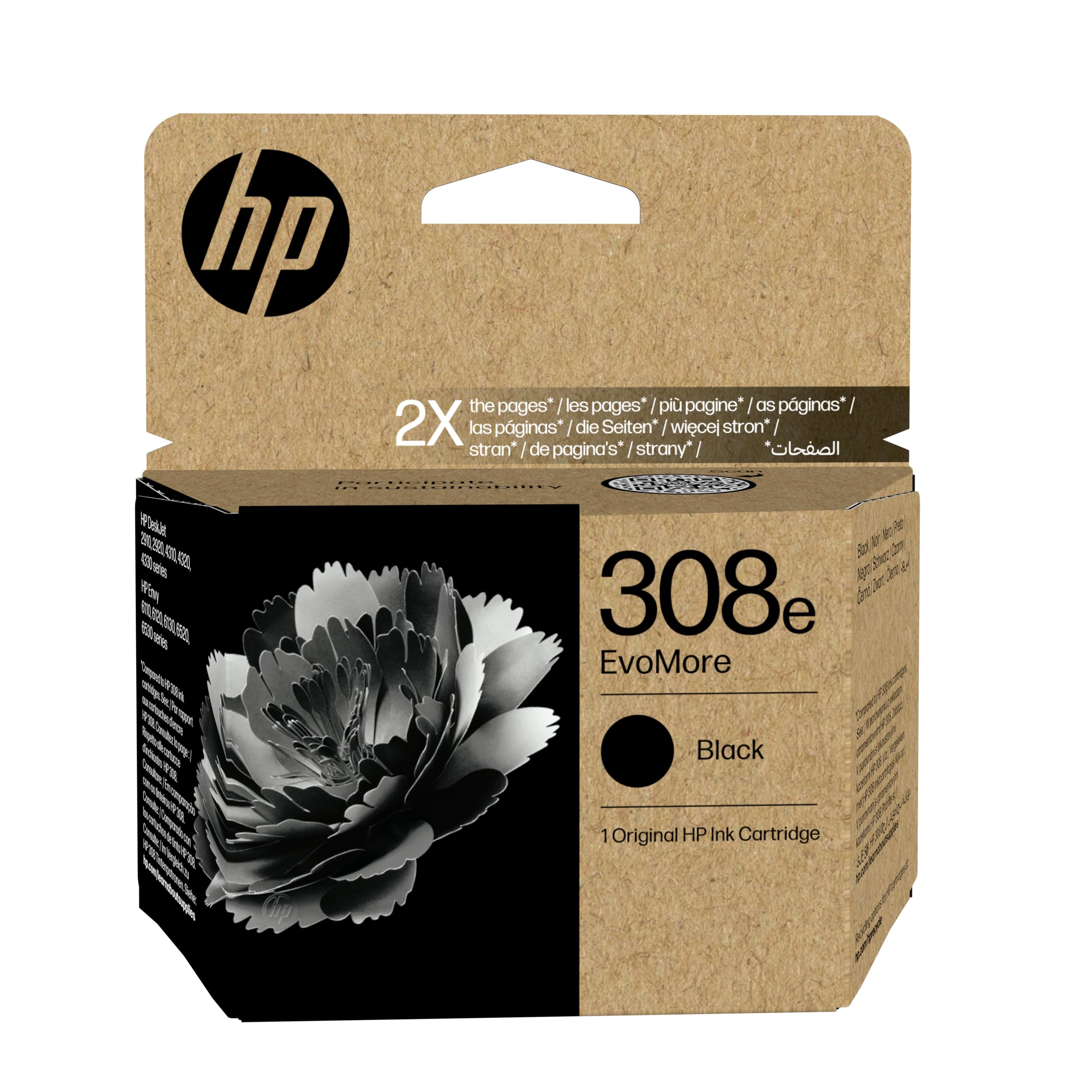 HP HP 308e EvoMore Schwarz Original Druckerpatrone (Kompatibel mit HP Envy 6110, 6120, 6130, 6520, 6530 Serie) 