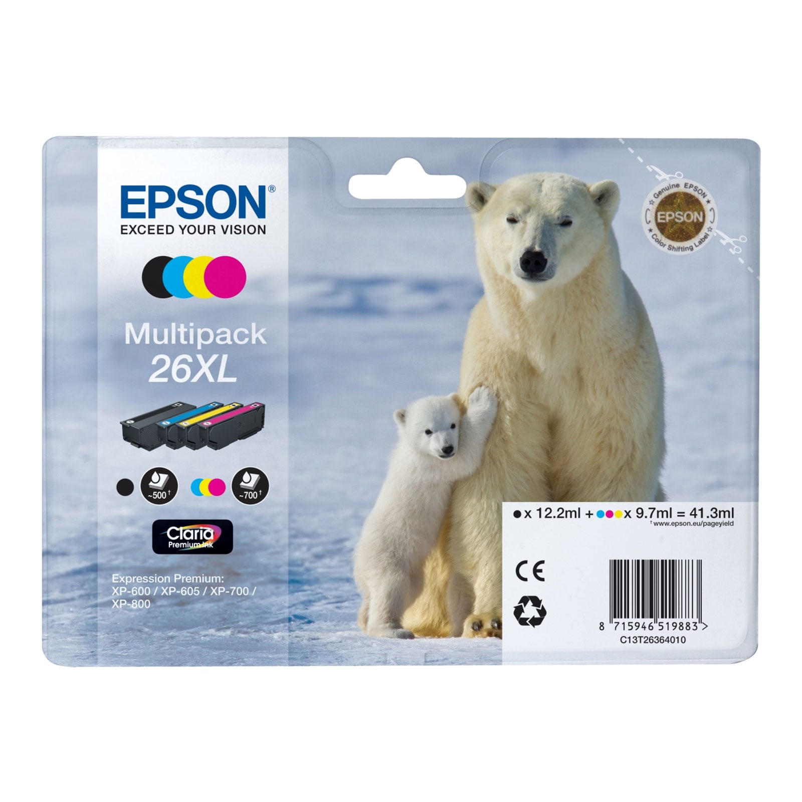 Epson C13T26364010 26XL Eisb&auml;r Druckerpatronen-MultiPack Cyan/Magenta/Gelb/Schwarz 