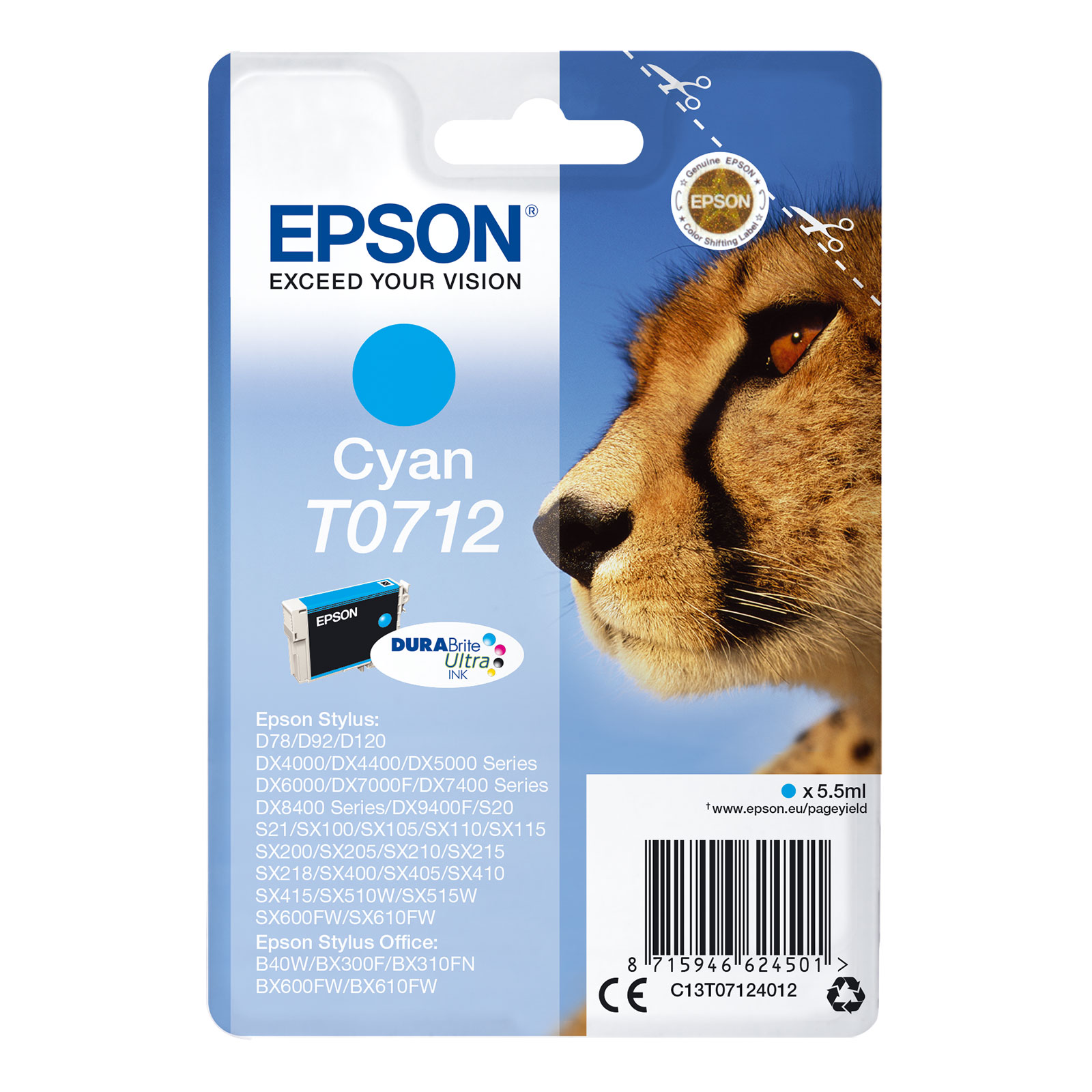 Epson C13T07124012 Gepard Druckerpatrone Cyan 