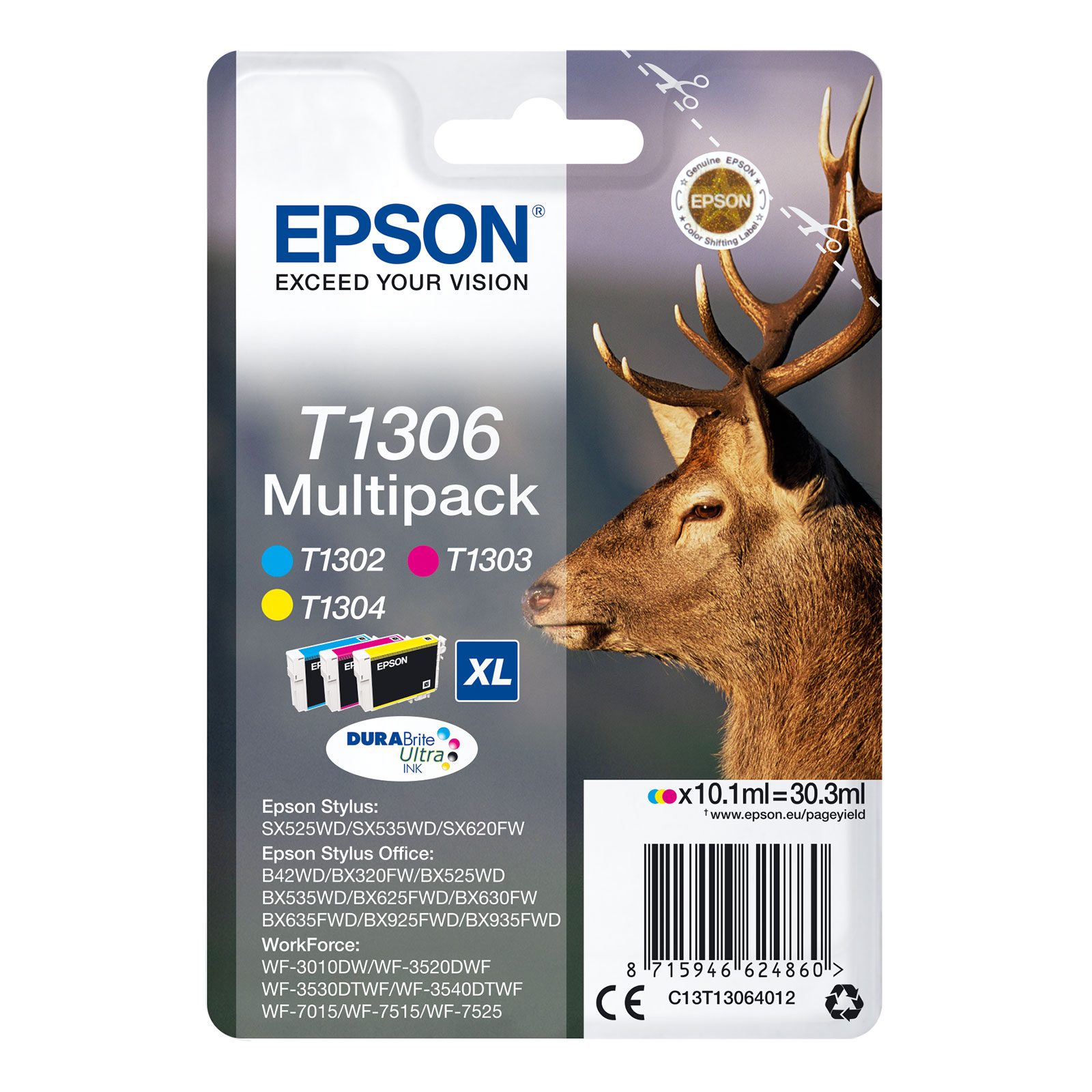 Epson C13T13064012 XL Hirsch Druckerpatronen-MultiPack Cyan/Magenta/Gelb/Schwarz 