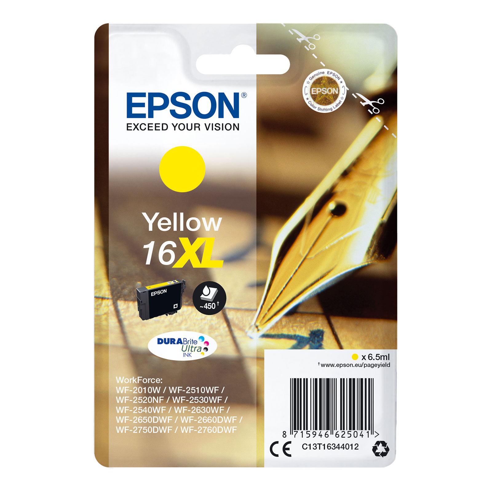 Epson C13T16344012 16XL F&uuml;ller Druckerpatrone Gelb 