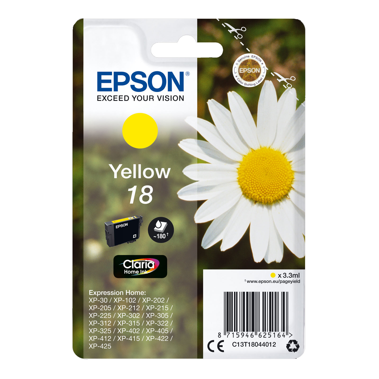 EPSON C13T18044012 Singlepack 18 Claria Home Ink Serie "G&auml;nseblume" Yellow 