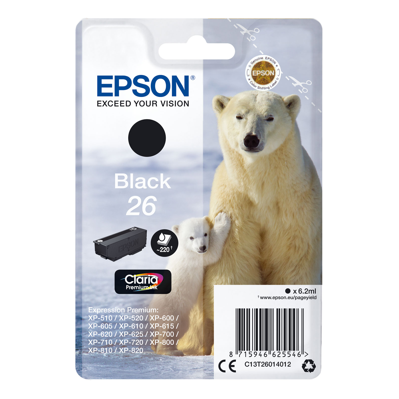 Epson C13T26014012 Eisb&auml;r Druckerpatrone Schwarz 