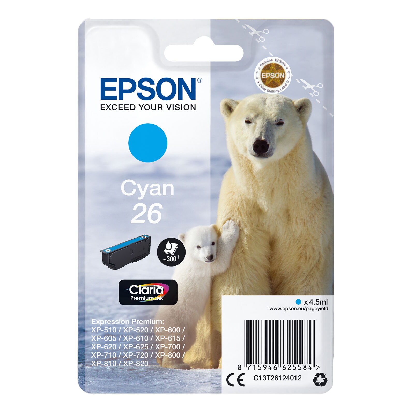 Epson C13T26124012 Eisb&auml;r Druckerpatrone Cyan 