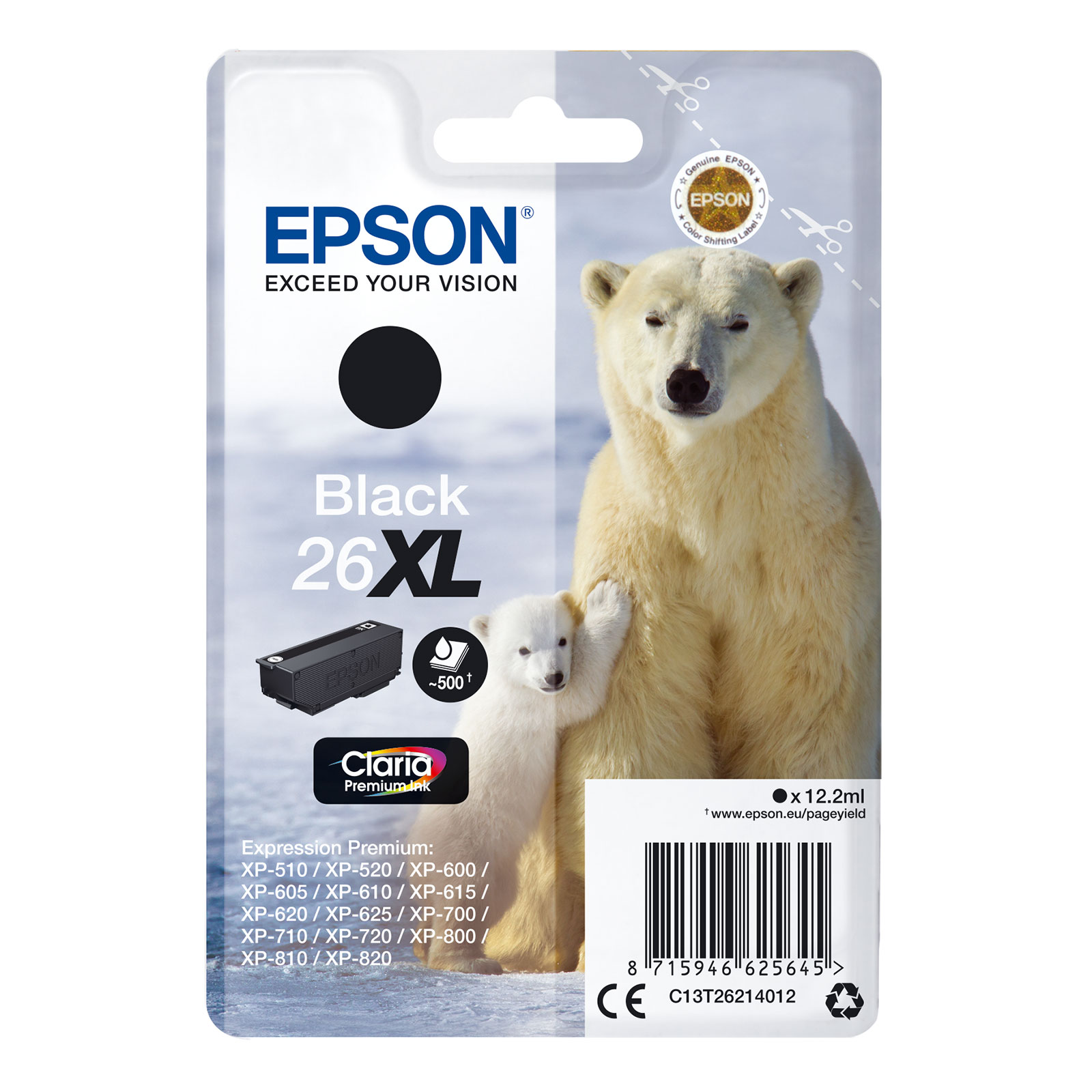 Epson C13T26214012 26XL Eisb&auml;r Druckerpatrone Schwarz 