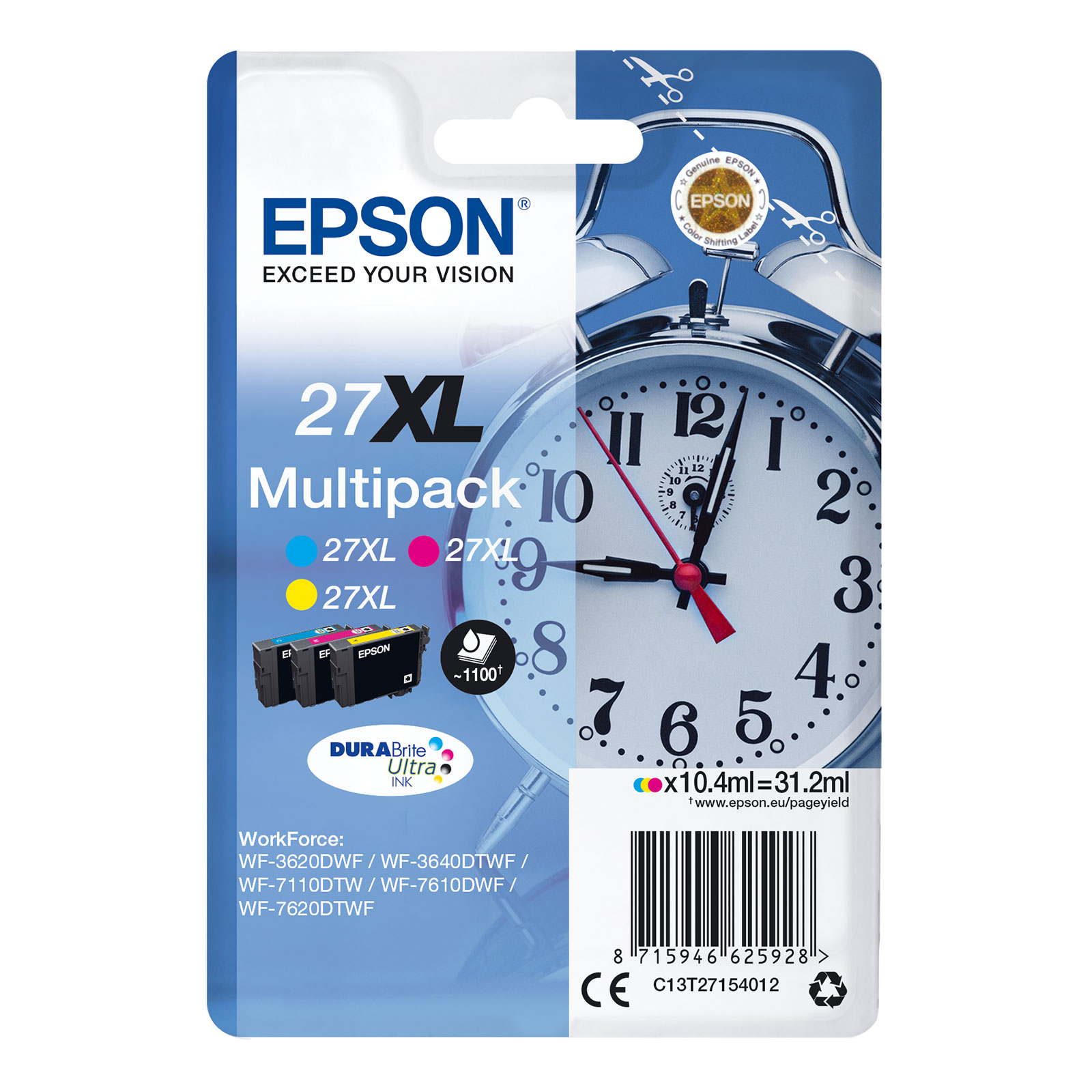 Epson T2715 XL Wecker Druckerpatronen-Multipack Cyan/Magenta/Gelb 