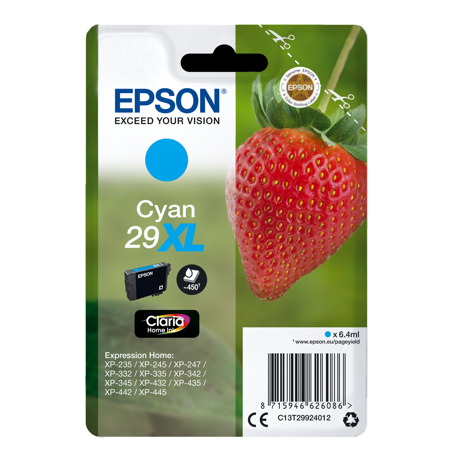 Epson C13T299240102 Singlepack 29XL Claria Home Ink Serie "Erdbeere" Cyan 