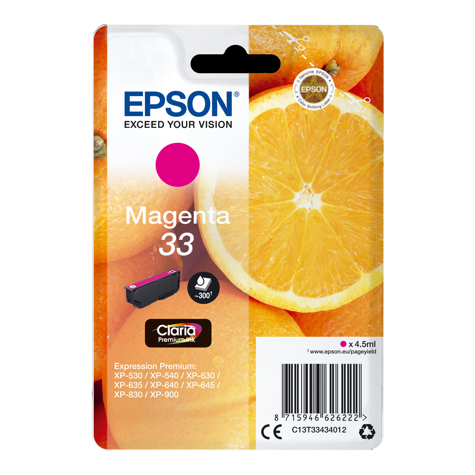 Epson C13T33434012 Singlepack 33 Claria Premium Ink Serie "Orange" Magenta 