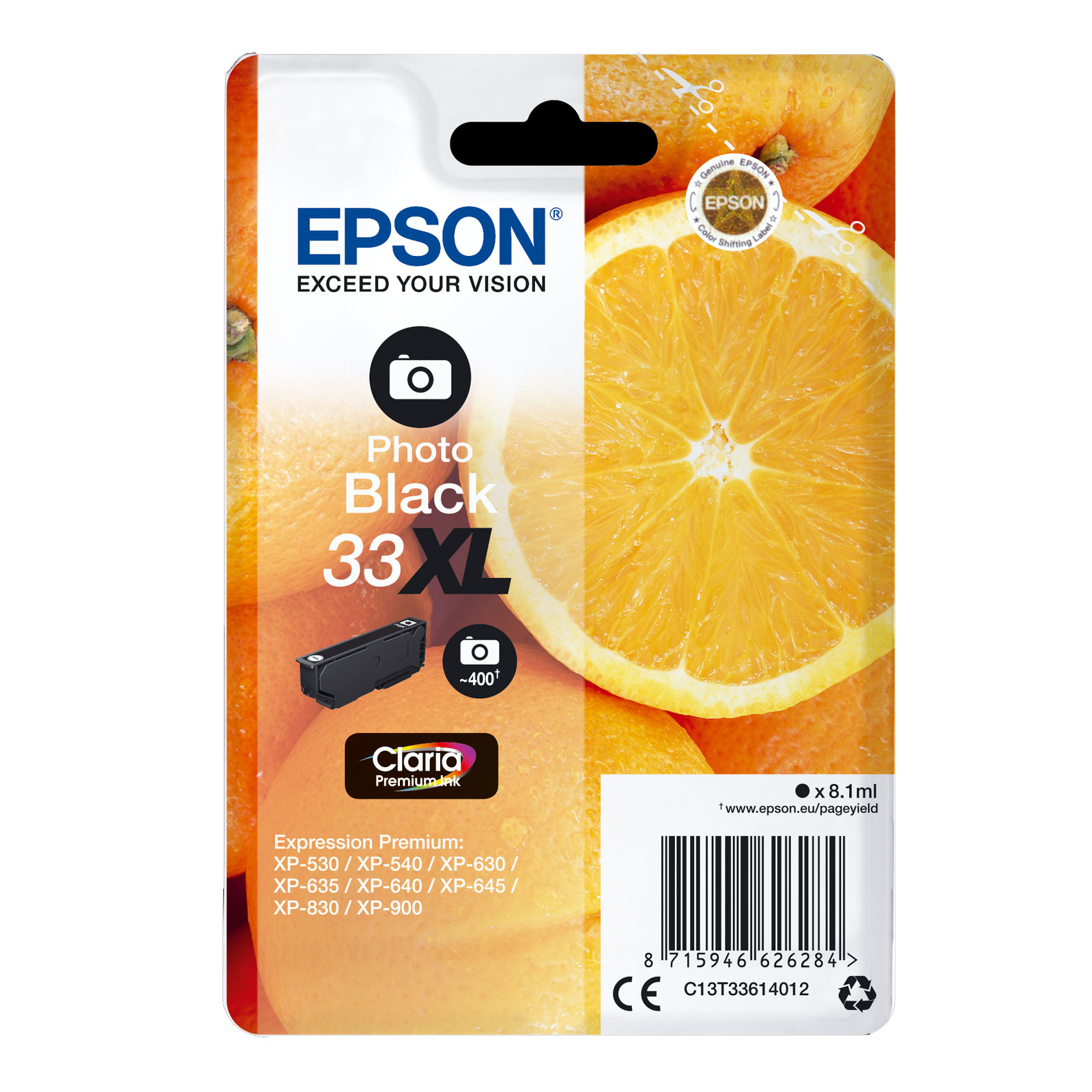 Epson C13T33614012 Singlepack 33XL Claria Premium Ink Serie "Orange" Photo Black 