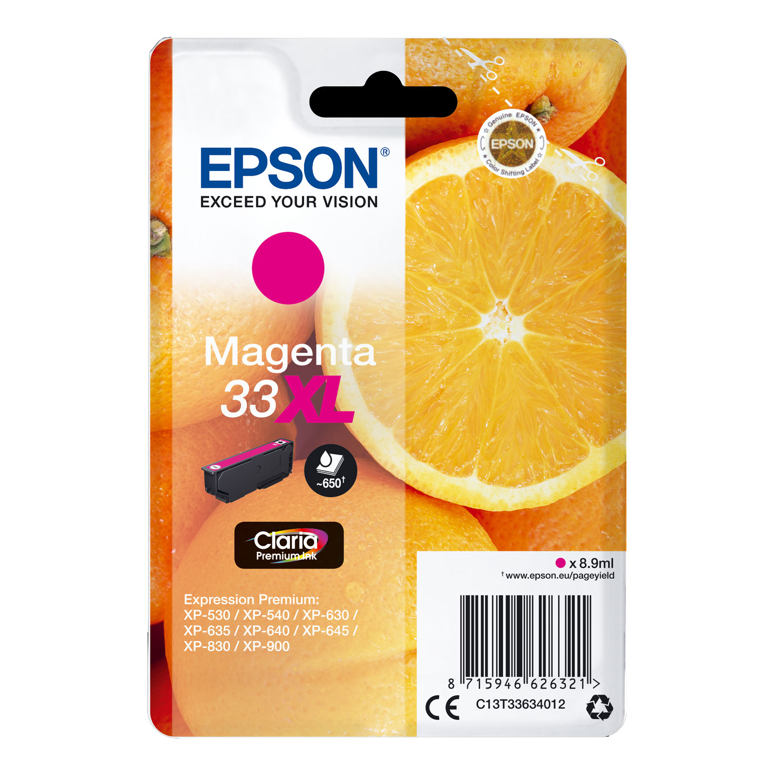 Epson C13T33634012 Singlepack 33XL Claria Premium Ink Serie "Orange" Magenta 