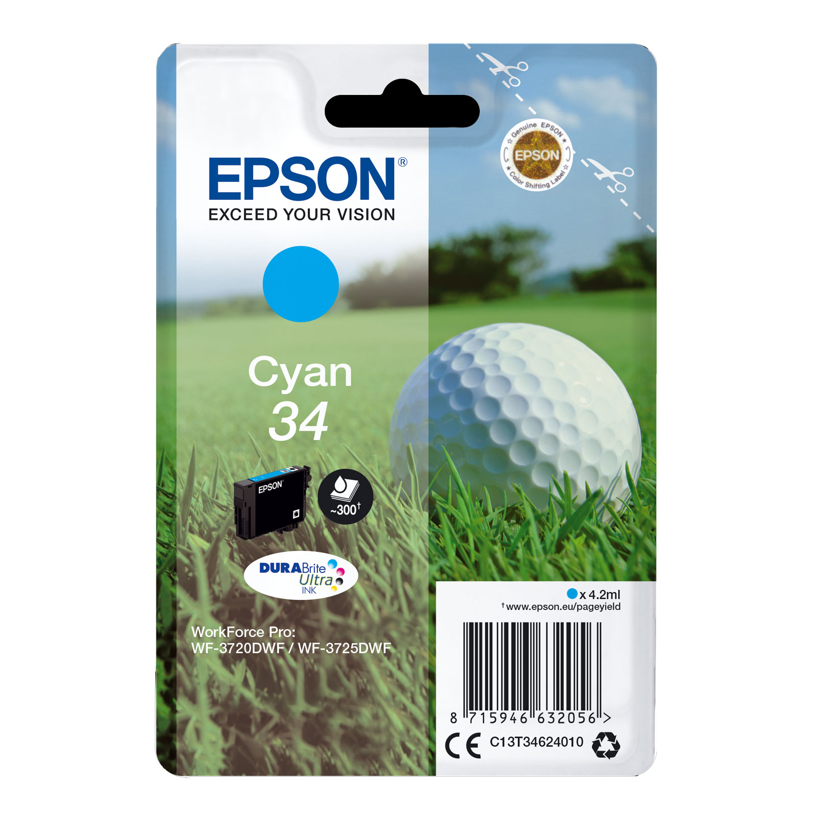 Epson Singlepack 34 DURABrite Ultra Ink Serie "Golfball" Cyan 