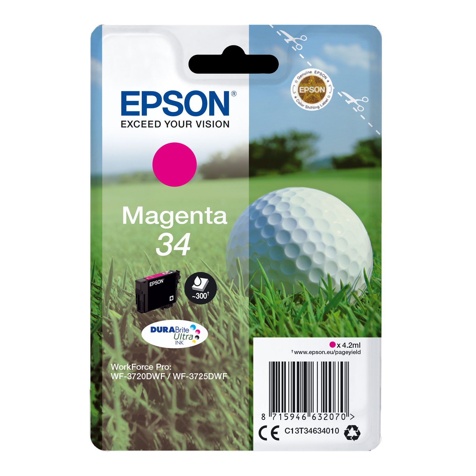 Epson C13T34634010 Singlepack 34 DURABrite Ultra Ink Serie "Golfball" Magenta 