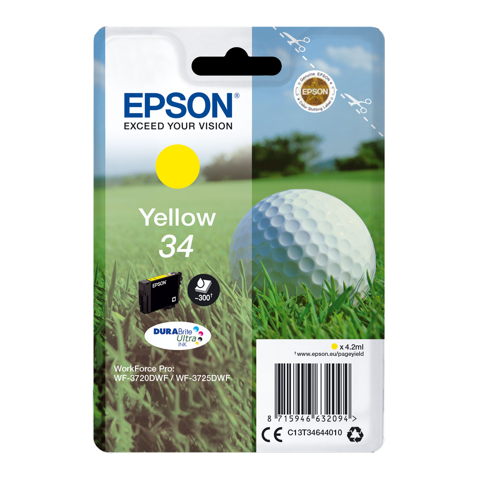 Epson C13T34644010 Singlepack 34 DURABrite Ultra Ink Serie "Golfball" Yellow 