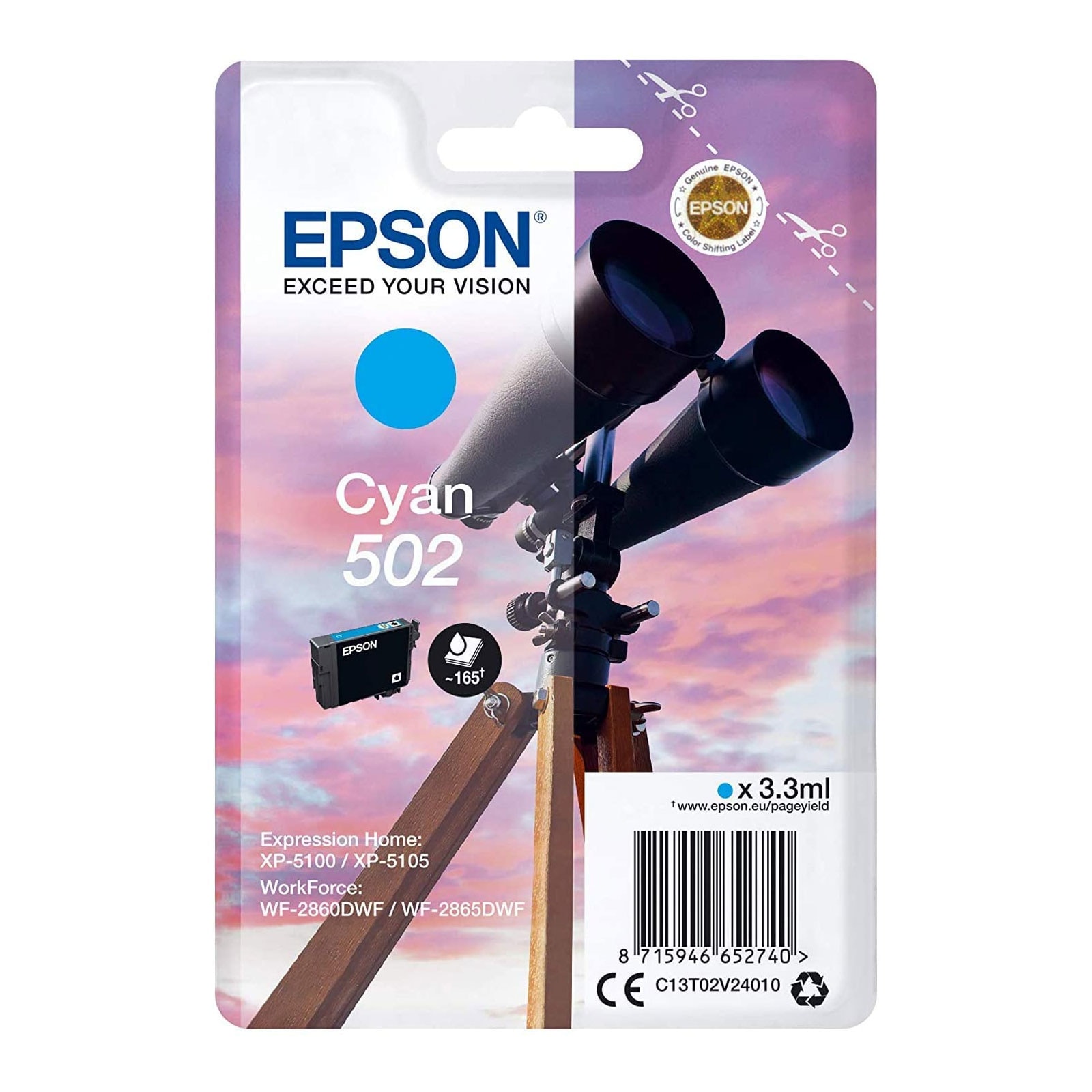 Epson C13T02V24010 Singlepack 502 Ink Serie "Fernglas" Cyan 
