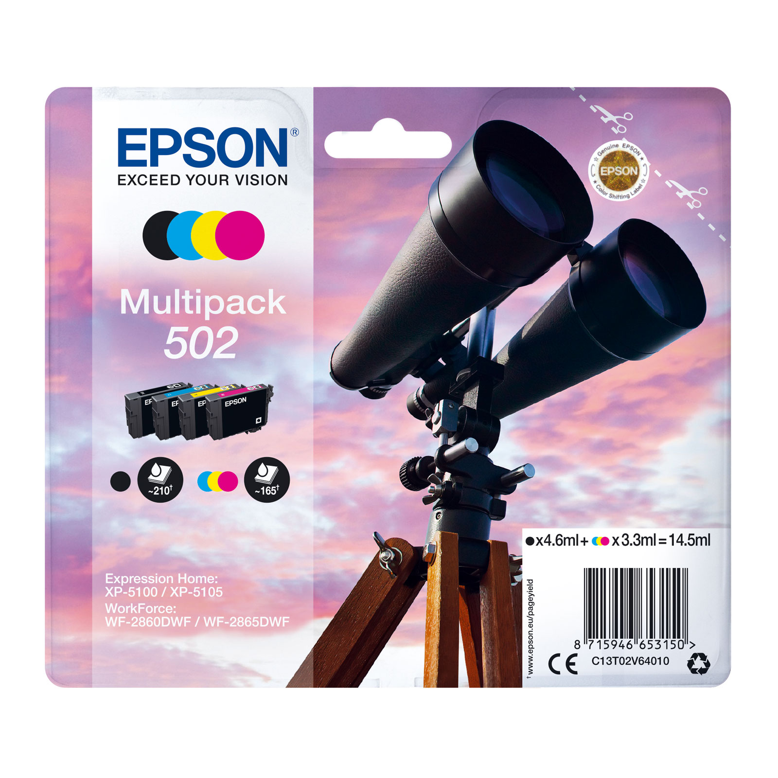 Epson C13T02V64010 Multipack 502 Ink Serie "Fernglas" (4-farbig) 