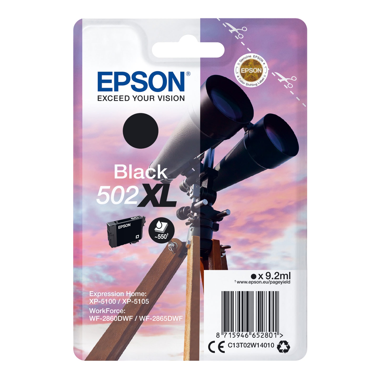 Epson C13T02W14010 Singlepack 502 Ink Serie "Fernglas" XL Black 
