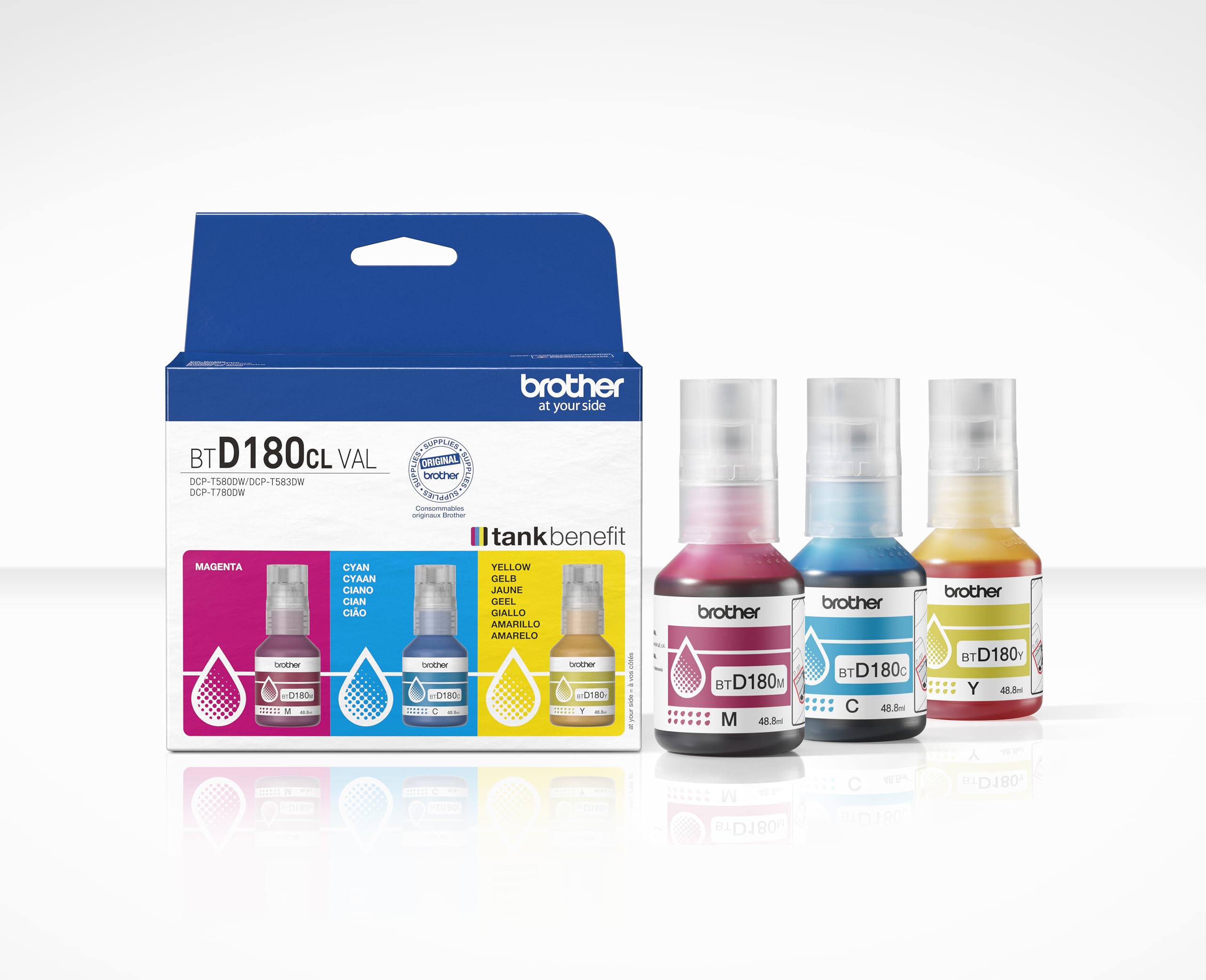 BROTHER BTD180CLVAL Original Tintenflasche, Cyan, Magenta, Gelb (DCP-T580DW, DCP-T583DW, DCP-T780DW, 5000 Seiten) 