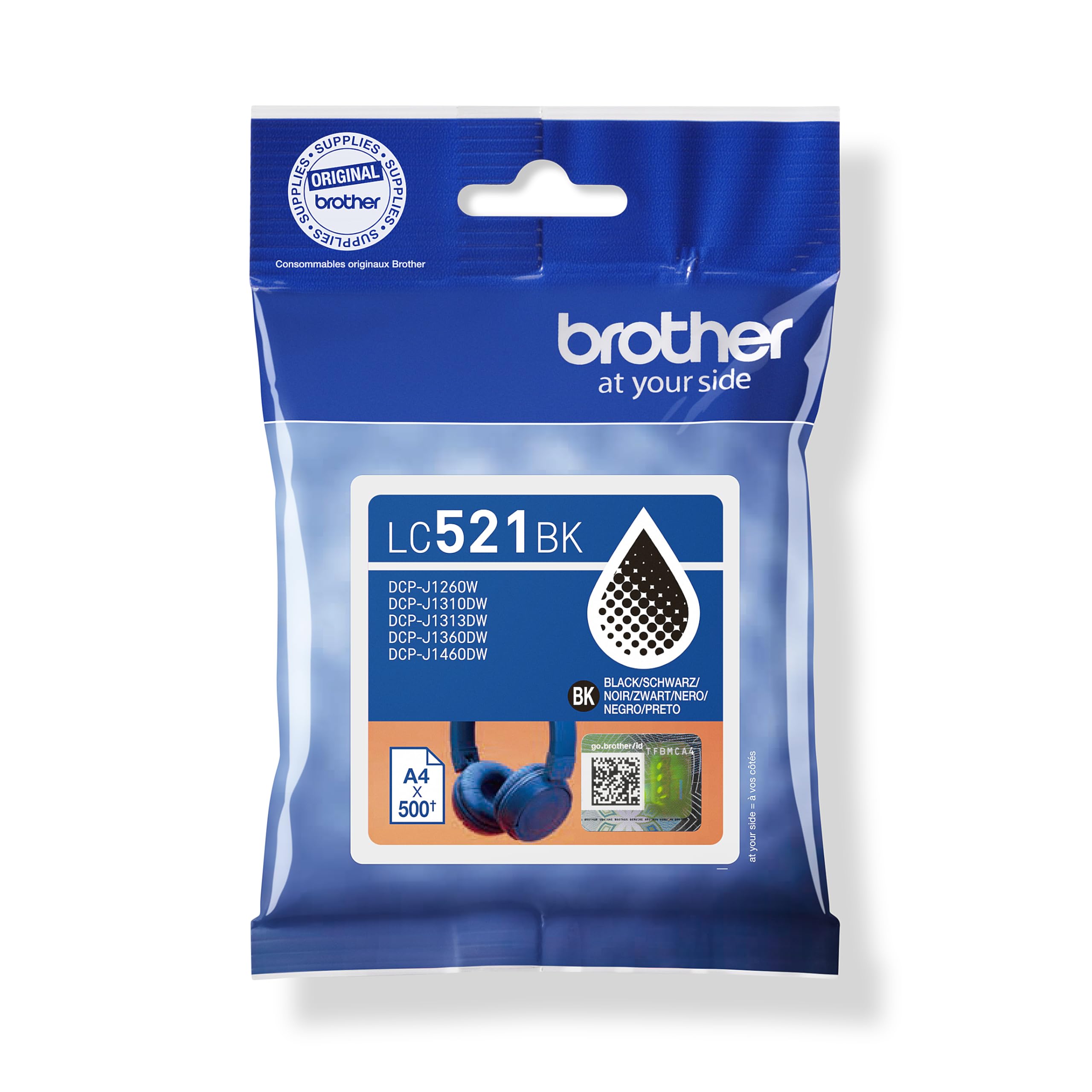 BROTHER LC521BK Druckerpatrone, Schwarz, Original, 1 St&uuml;ck (Kompatibel mit DCP-J1260W, DCP-J1310DW, DCP-J1313DW, DCP-J1360DW, DCP-J1460DW) 
