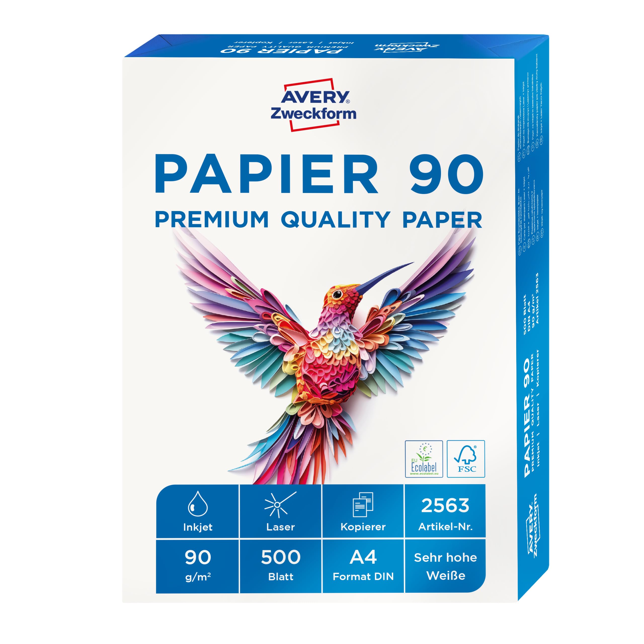 AVERY Zweckform 2563 Druckerpapier (DIN A4, unbeschichtet, 90 g/m&sup2;, ColorLok&reg; Technologie, 500 Blatt) 