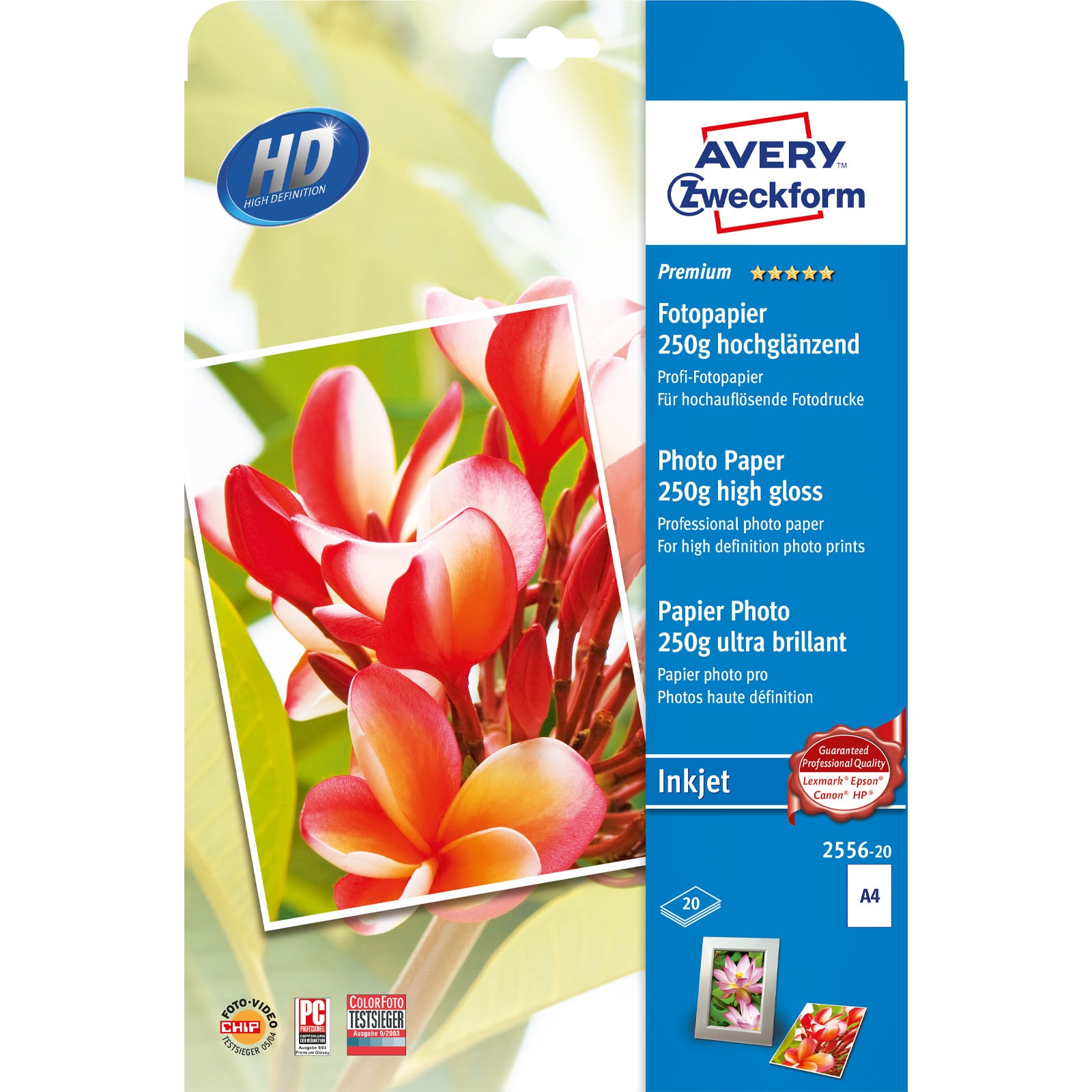 AVERY Zweckform 2556-20 Fotopapier (Premium Inkjet, DIN A4, einseitig beschichtet, 250 g/m&sup2;, 20 Blatt) 
