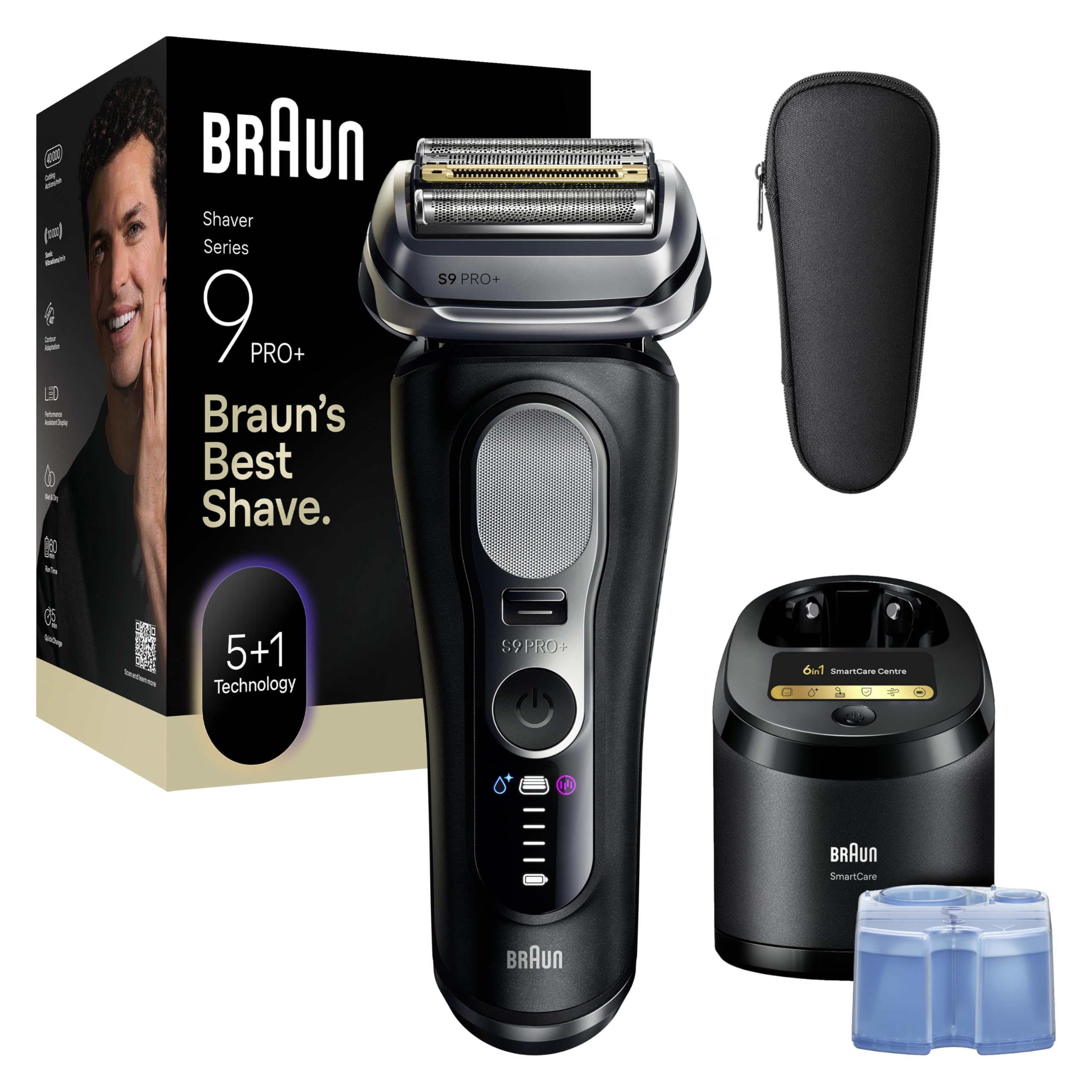 BRAUN Series 9 PRO+ 9660cc Elektrorasierer, Pro-SensoAdapt, SmartCare Center, 9660cc Herrenrasierer (Akkubetrieb, 5+1 Scherkopf-Technologie, Direct&;Cut Klinge, ProTrimmer, hautschonende OptiFoil, SkinGuard, titanbeschichtete ProLift-Klinge, Pro-SensoAdapt 