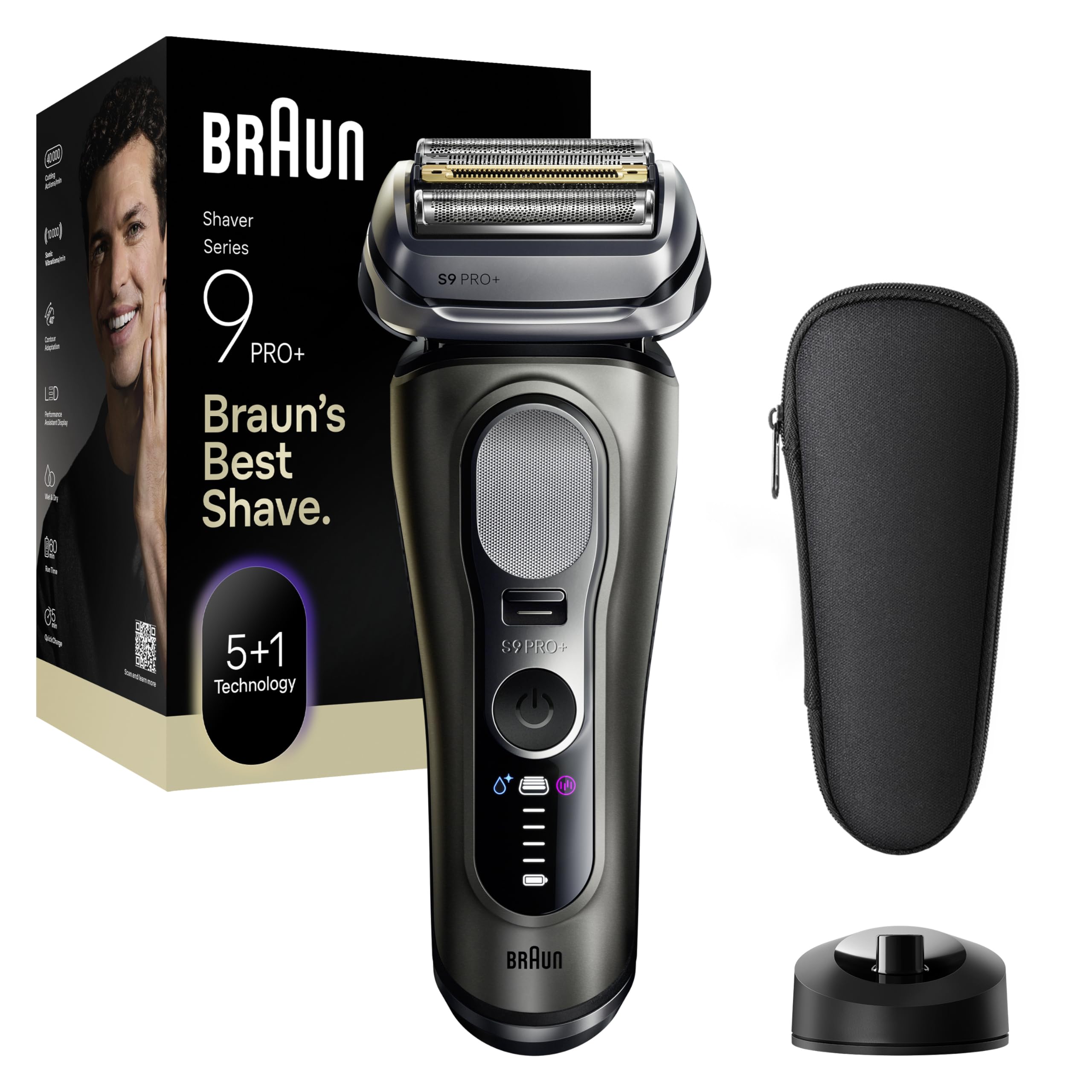 BRAUN Series 9 PRO+ Elektrorasierer, Pro-SensoAdapt, Ladest&auml;nder, 9615s Herrenrasierer (Akkubetrieb, 5+1 Scherkopf-Technologie, Direct&;Cut Klinge, ProTrimmer, hautschonende OptiFoil, SkinGuard, titanbeschichtete ProLift-Klinge, Pro-SensoAdapt Technologie, 