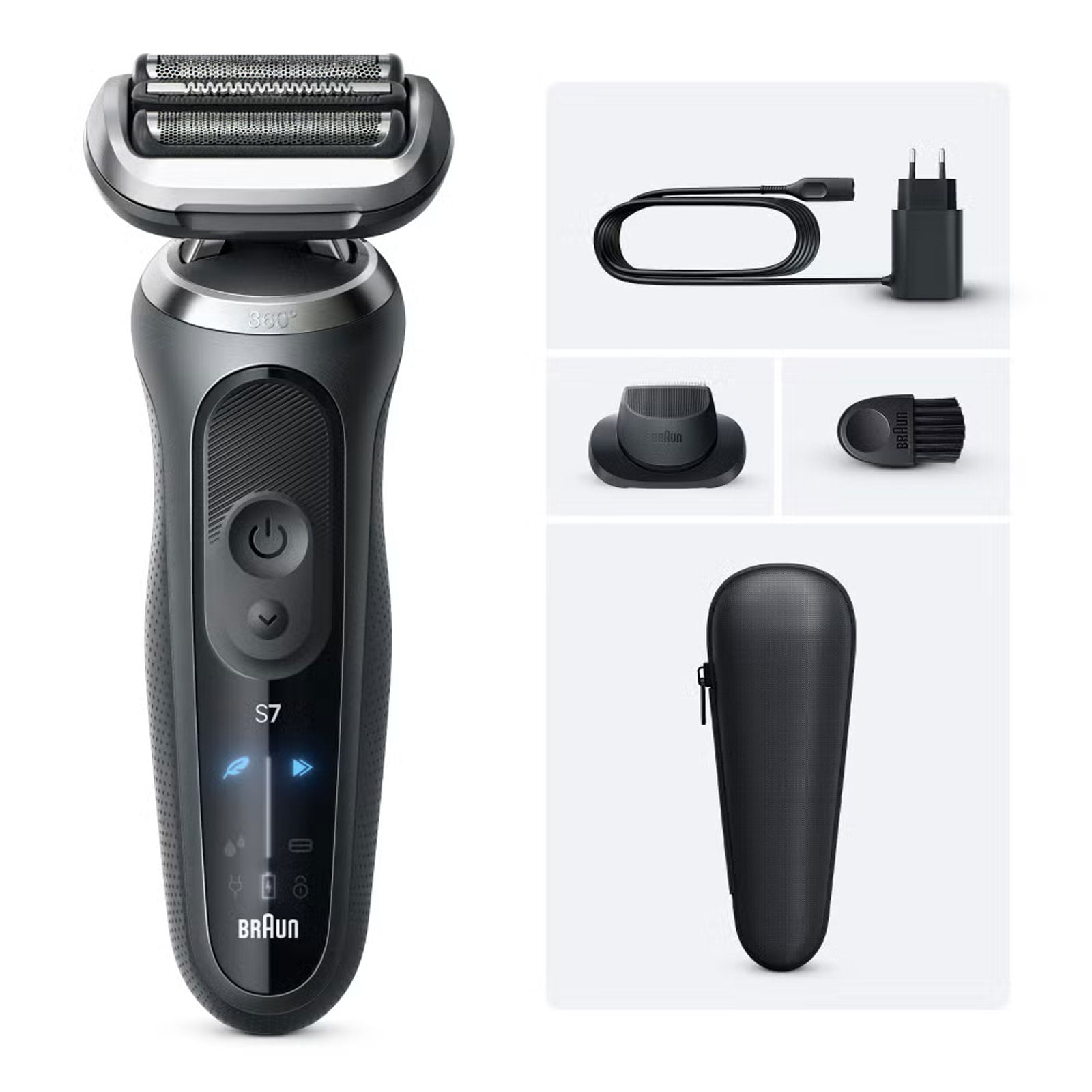 BRAUN Series 7 Elektrorasierer, +1 Aufsatz, 72-G1200s Herrenrasierer (Akkubetrieb, 360&deg; SkinFlex Kopf, 3 Rasiermodi, kabellose Laufzeit von bis zu 60 Min., 100% wasserdicht, hergestellt in Deutschland, Reiseetui, Ladeger&auml;t, Reinigungsb&uuml;rste, Pr&auml;zisionstrim 