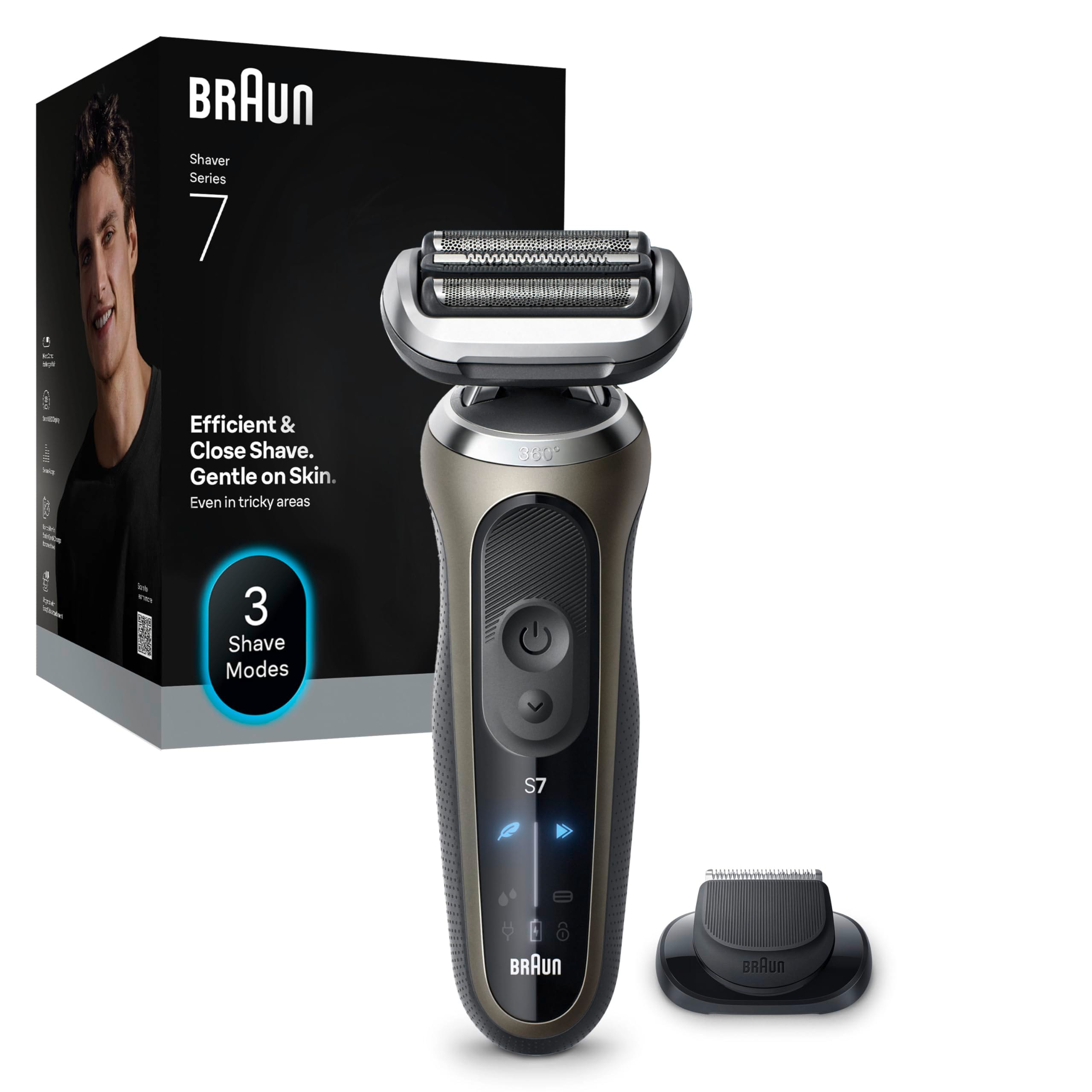 BRAUN Series 7 Elektrorasierer 72-C1200s Herrenrasierer (Akkubetrieb, 360&deg; SkinFlex Kopf, 3 Rasiermodi, kabellose Laufzeit bis zu 60 Min., 100% wasserdicht, hergestellt in Deutschland, Reiseetui, Ladeger&auml;t, Reinigungsb&uuml;rste, Pr&auml;zisionstrimmer-Aufsatz) 