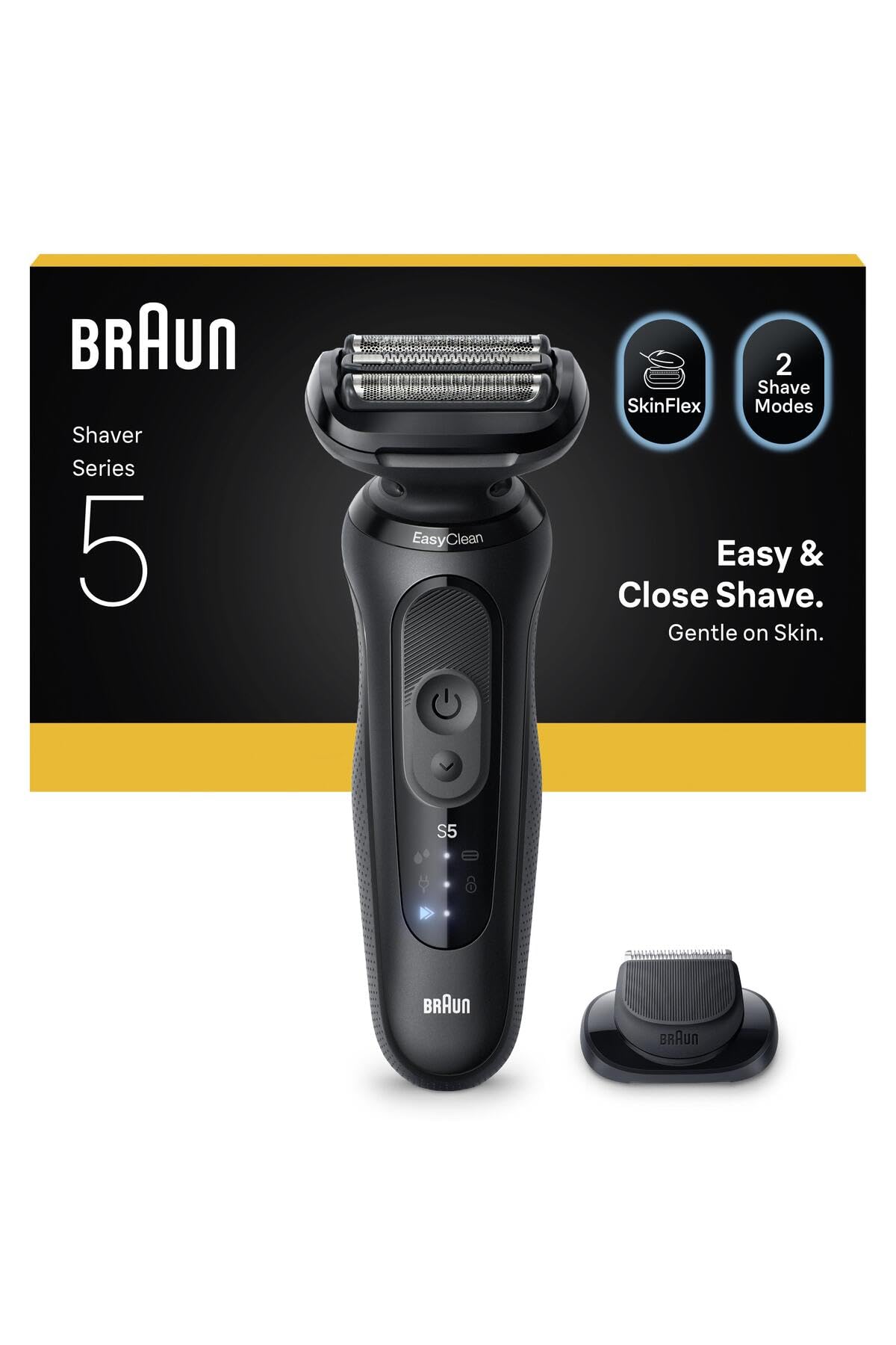 BRAUN Series 5 Elektrorasierer +1 Aufsatz, 52-N1200s Herrenrasierer (Akkubetrieb, 3 flexible Klingen, 2 Rasiermodi (Turbo-Modus und Standard-Modus), kabellose Laufzeit bis zu 50 Min., 100% wasserdicht, hergestellt in Deutschland, Ladeger&auml;t, Reinigungsb&uuml;rst 